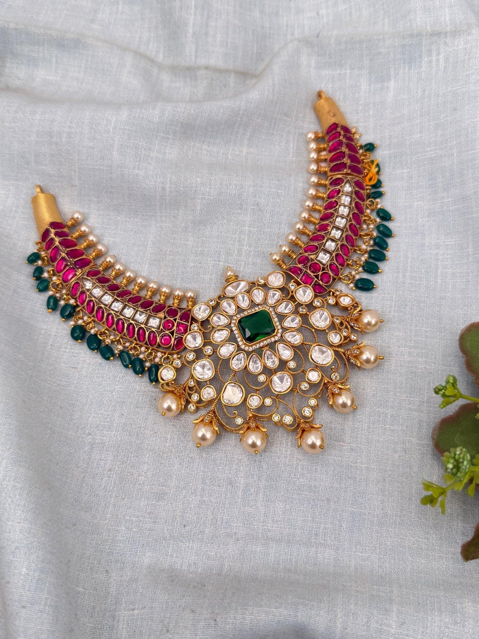 Luxurious Jadau Kundan Kanti Style Choker Necklace Set 605 - Mahilas