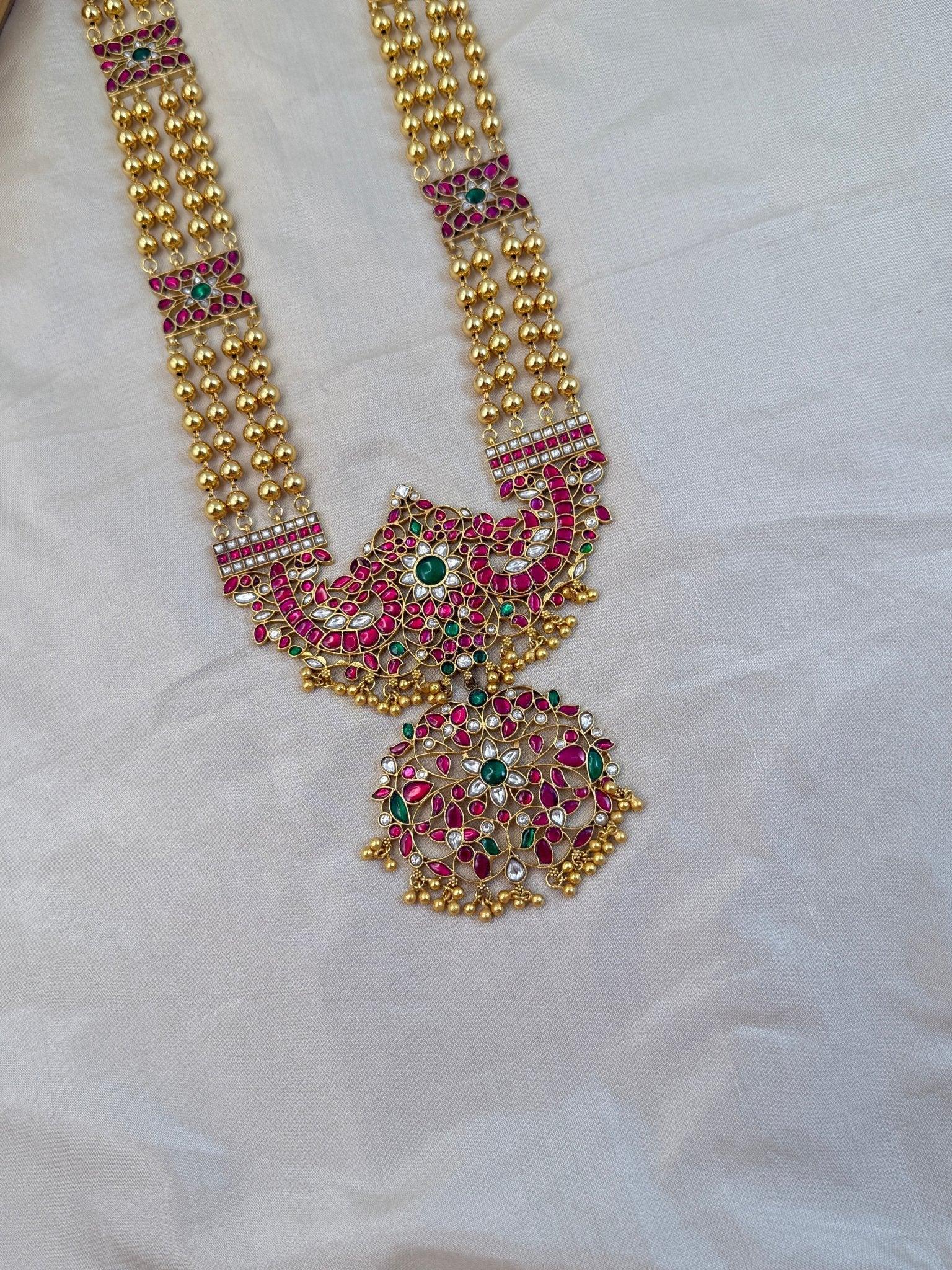 Luxurious Jadau Kundan Layer Long Necklace Set 569 - Mahilas