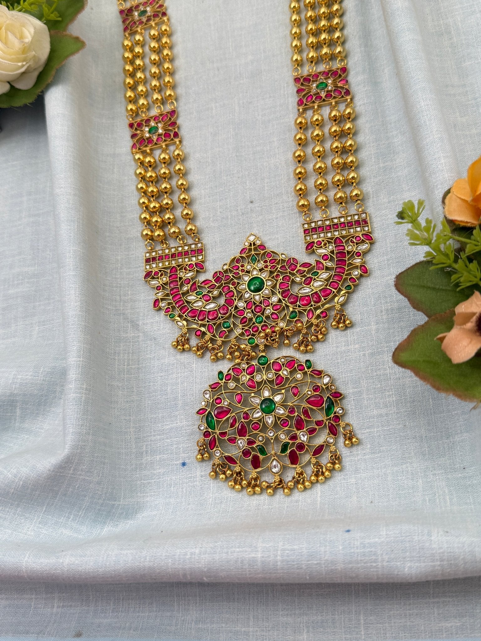 Luxurious Jadau Kundan Layer Long Necklace Set 569 - Mahilas