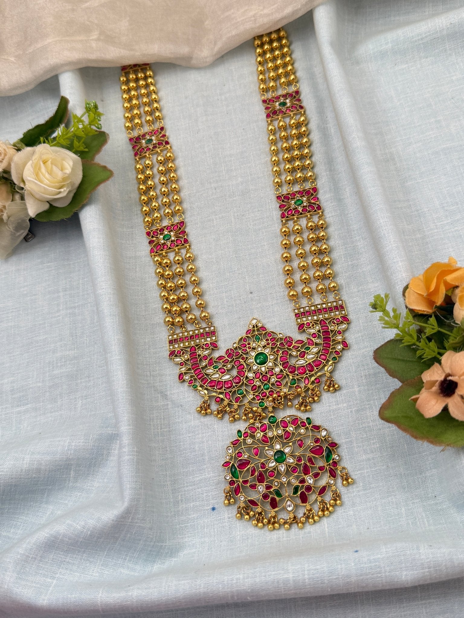 Luxurious Jadau Kundan Layer Long Necklace Set 569 - Mahilas