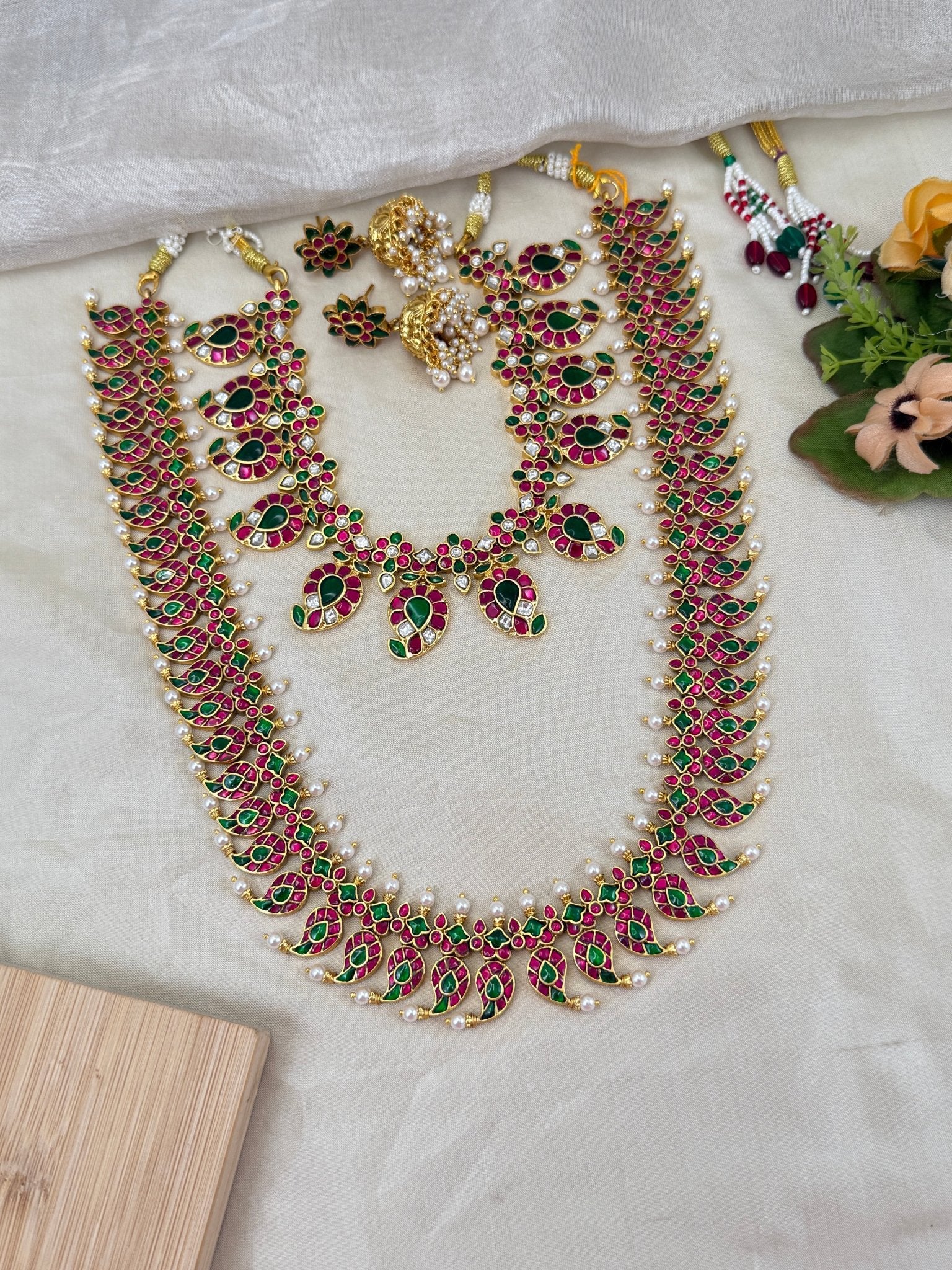 Luxurious Jadau Kundan Mango Bridal Necklace Set 617 - Mahilas