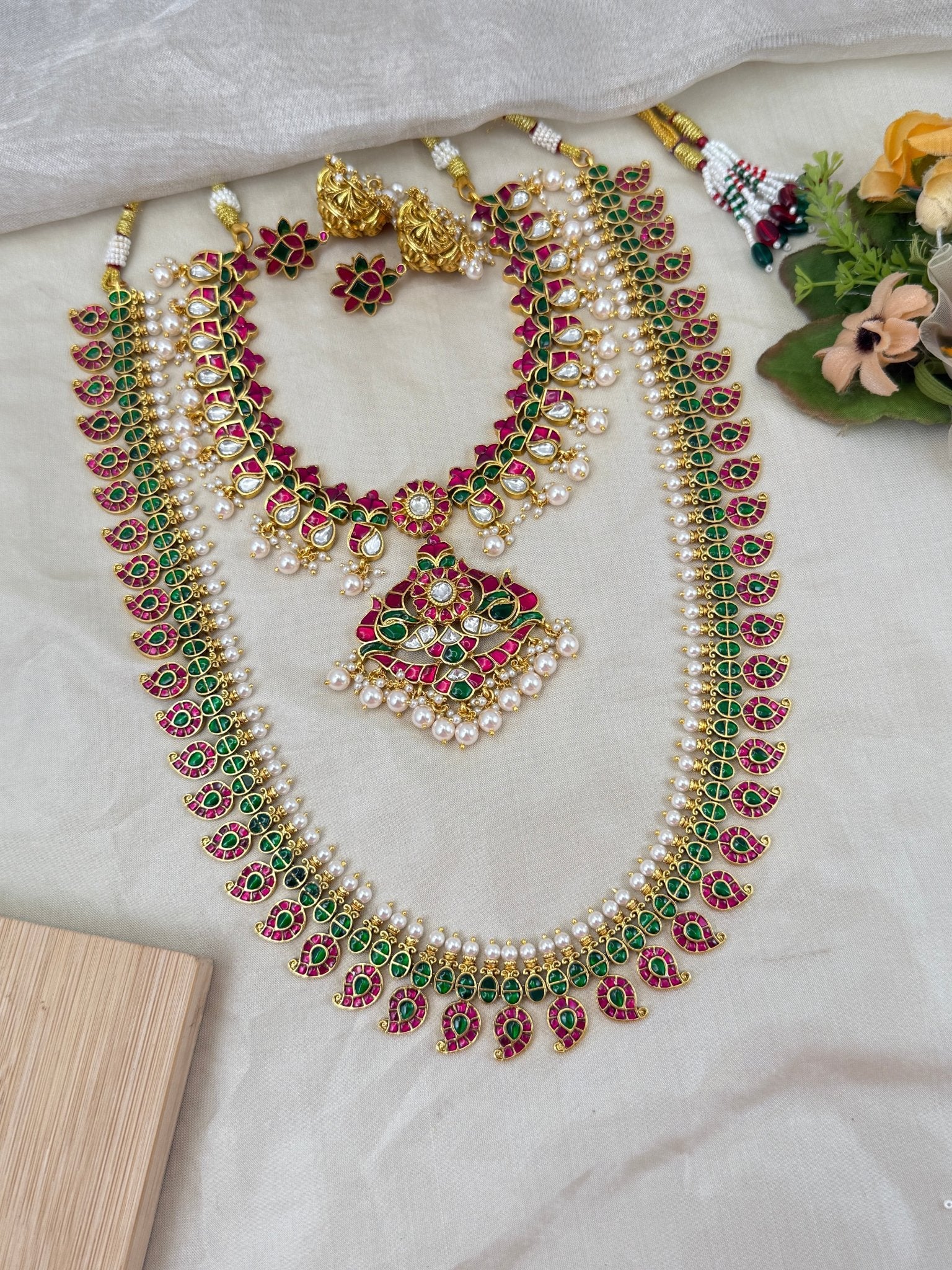 Luxurious Jadau Kundan Mango Bridal Necklace Set 619 - Mahilas