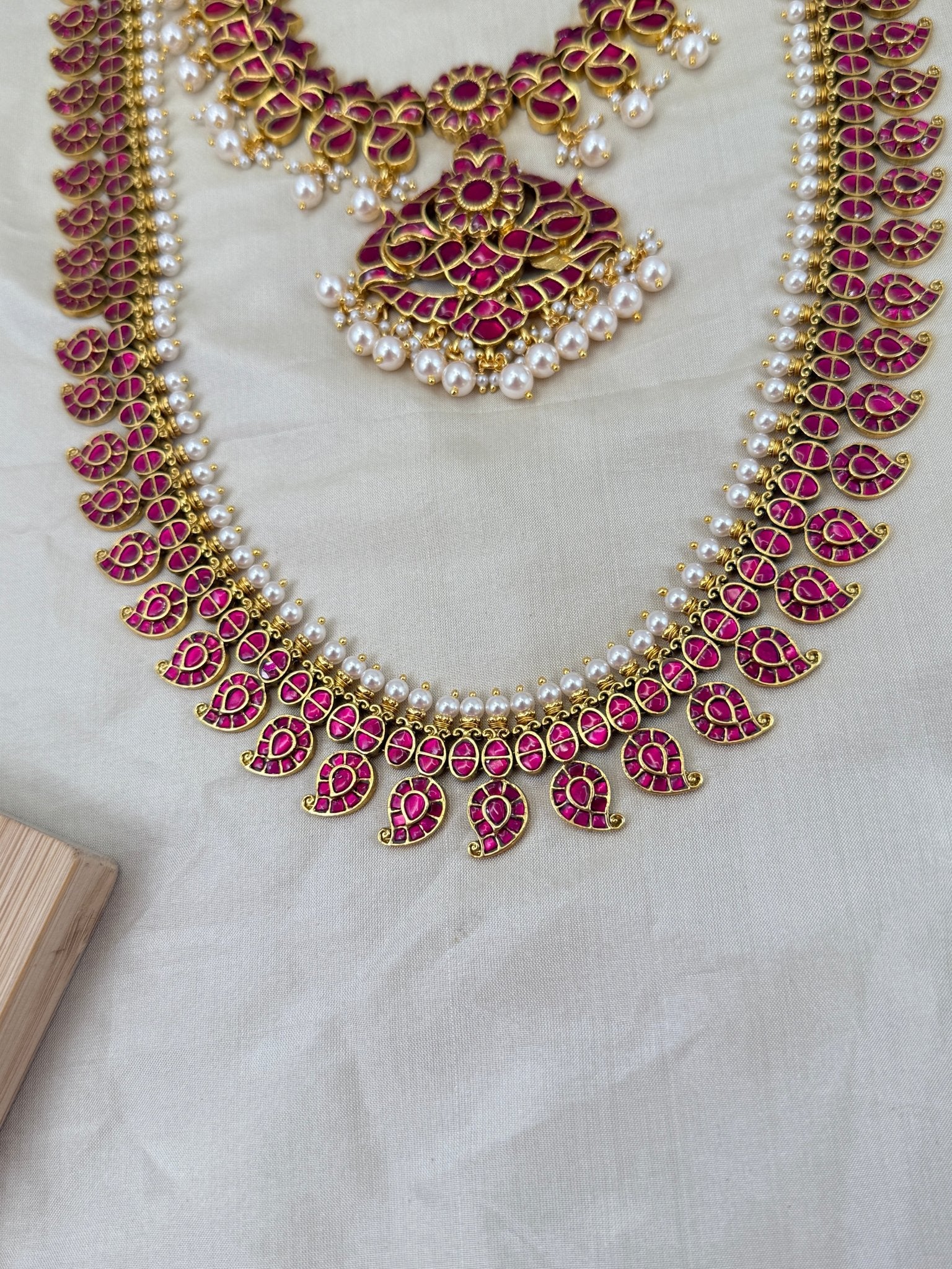 Luxurious Jadau Kundan Mango Bridal Necklace Set 620 - Mahilas