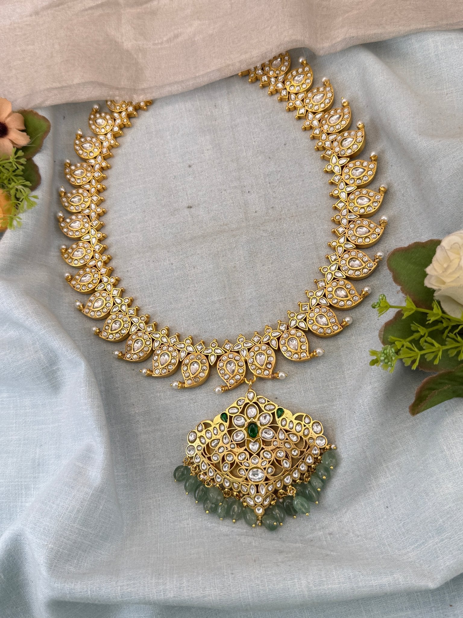 Luxurious Jadau Kundan Mango Mid Long Reversible Necklace 1021 - Mahilas