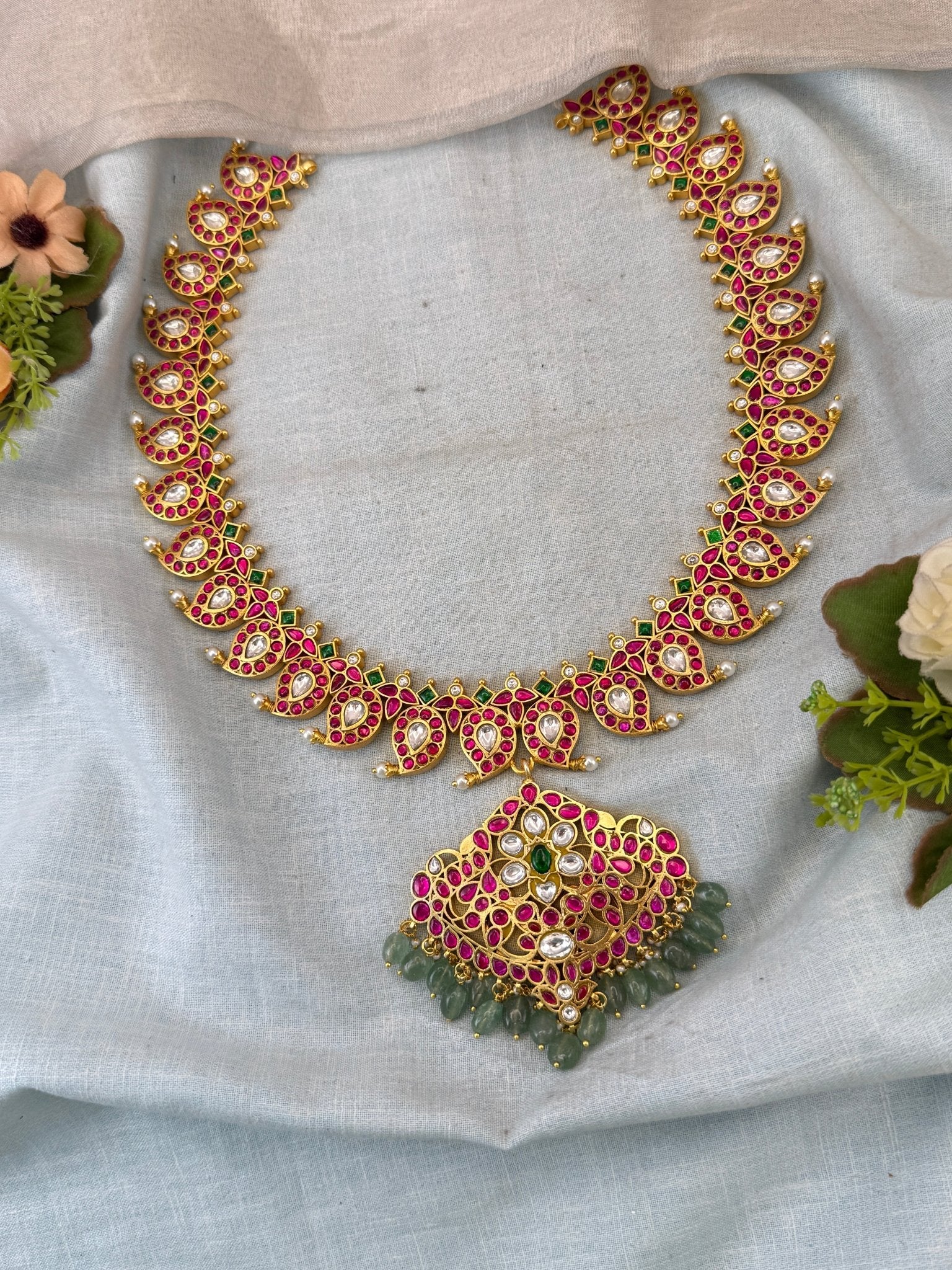 Luxurious Jadau Kundan Mango Mid Long Reversible Necklace 1021 - Mahilas