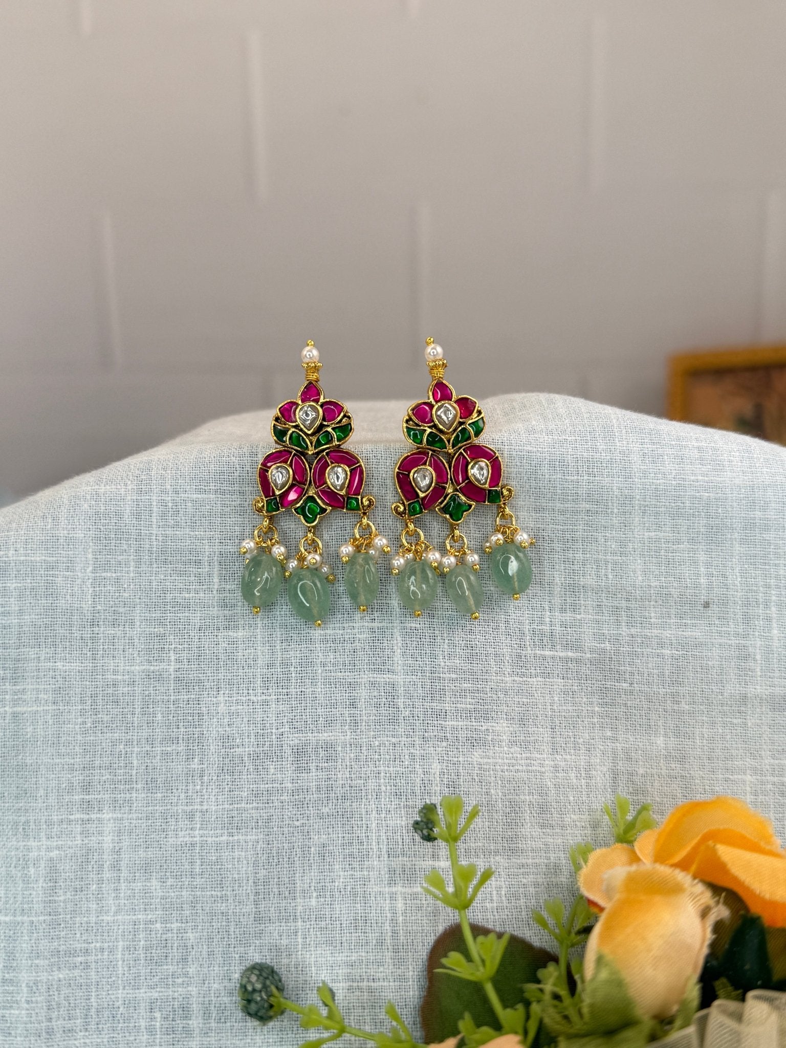 Luxurious Jadau Kundan Mango Stud Earrings 1211 - Mahilas