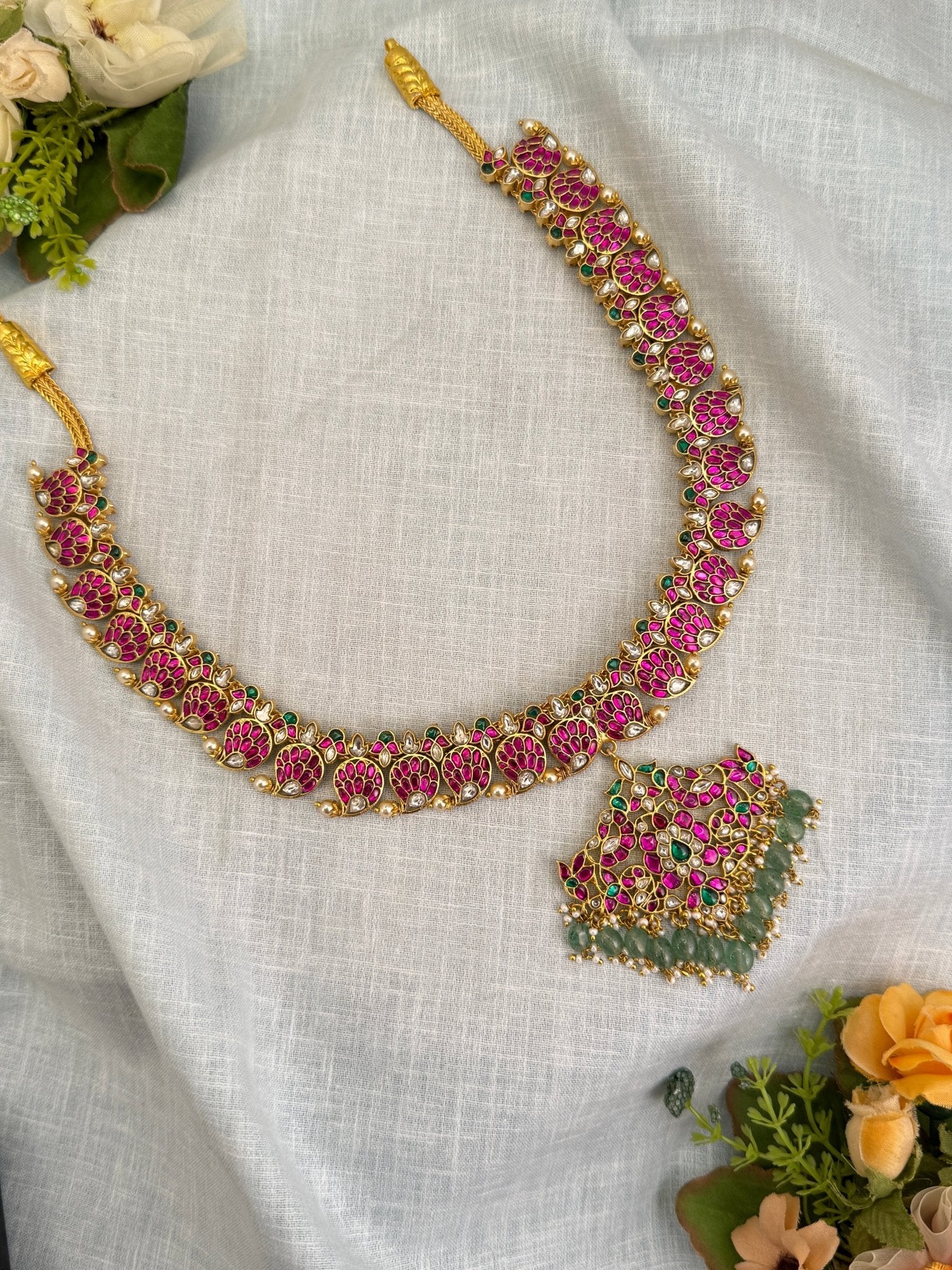 Luxurious Jadau Kundan Necklace Set 490 - Mahilas