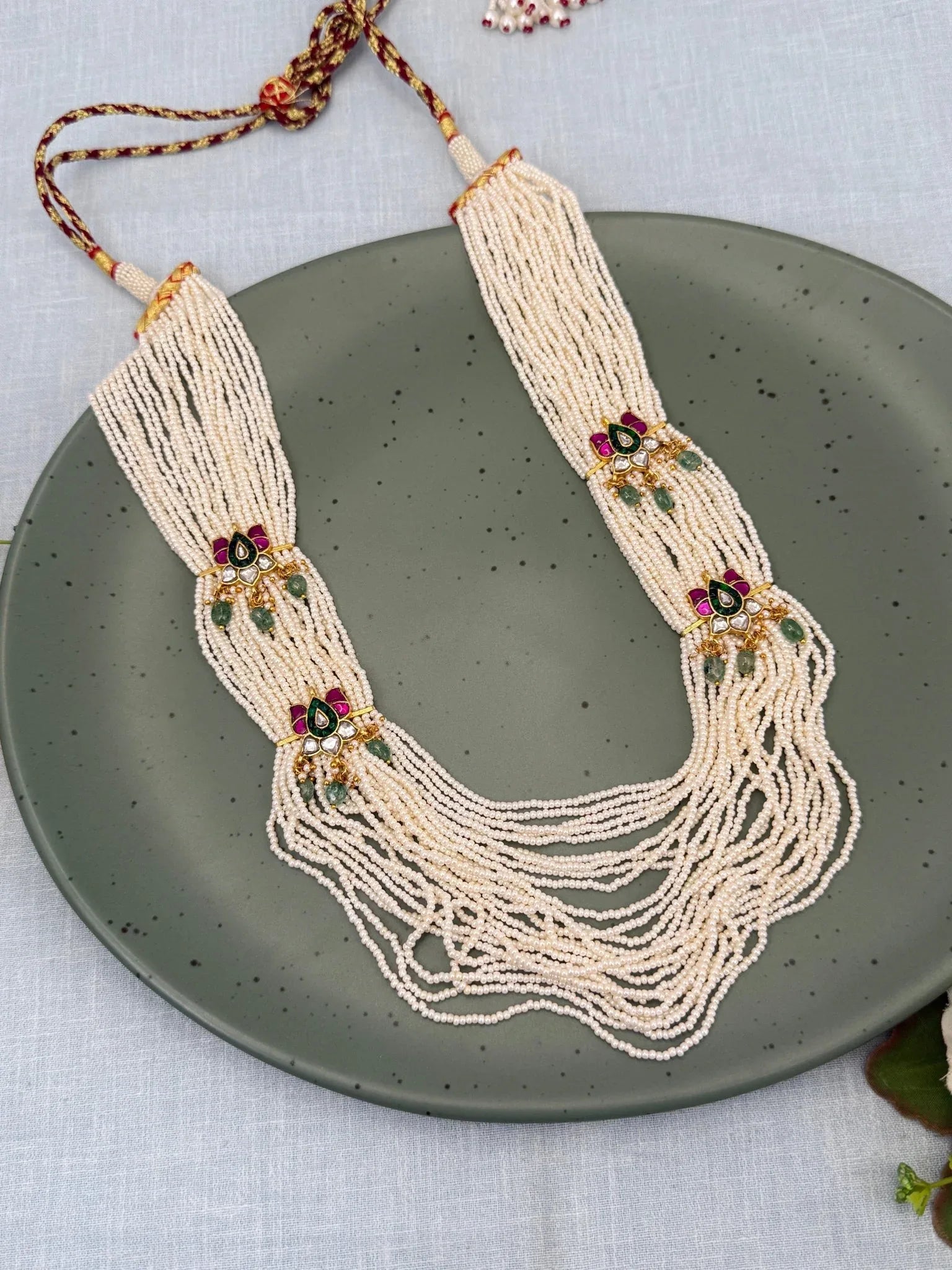 Luxurious Jadau Kundan Pearl Layer Royal Necklace Set 590 - Mahilas