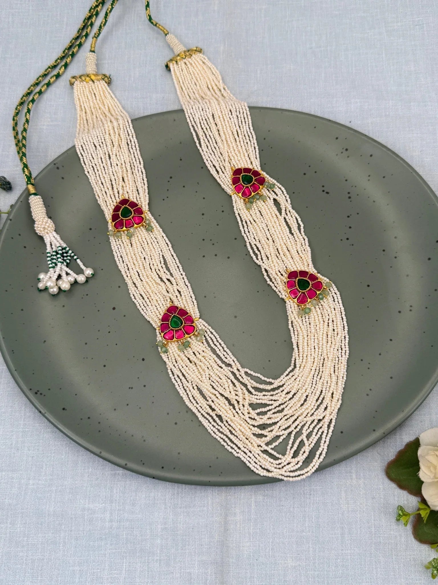 Luxurious Jadau Kundan Pearl Layer Royal Necklace Set 592 - Mahilas