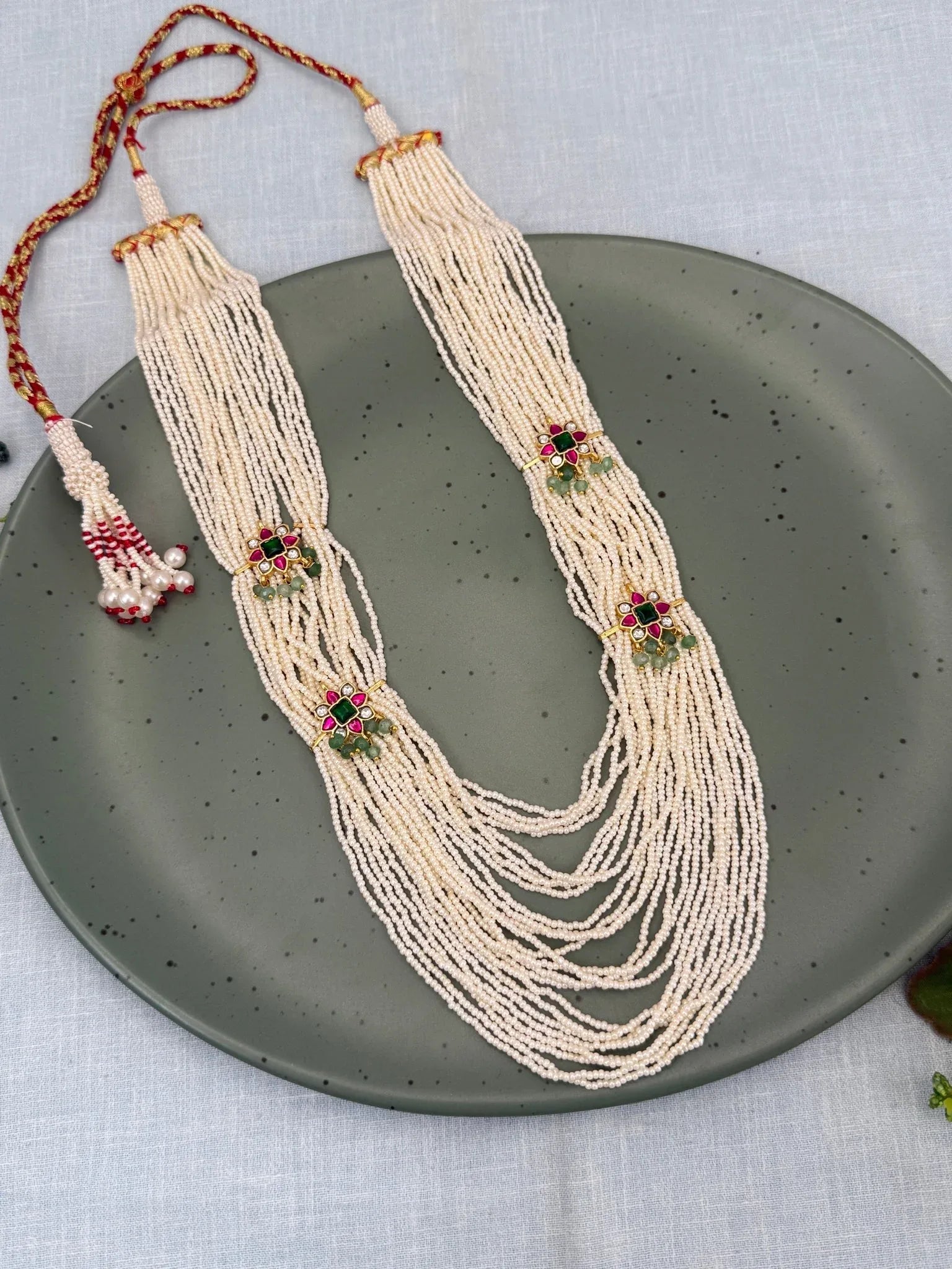 Luxurious Jadau Kundan Pearl Layer Royal Necklace Set 594 - Mahilas