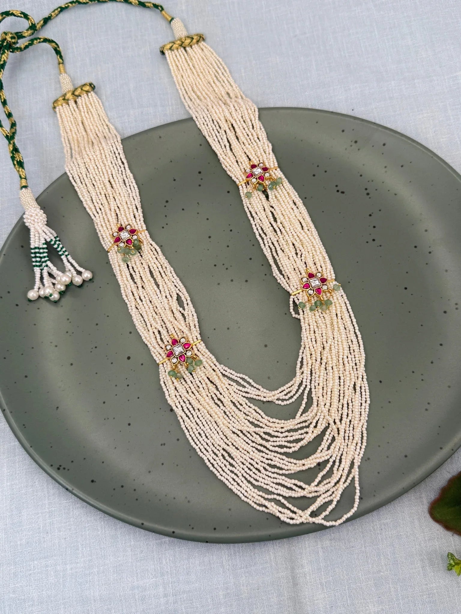 Luxurious Jadau Kundan Pearl Layer Royal Necklace Set 596 - Mahilas