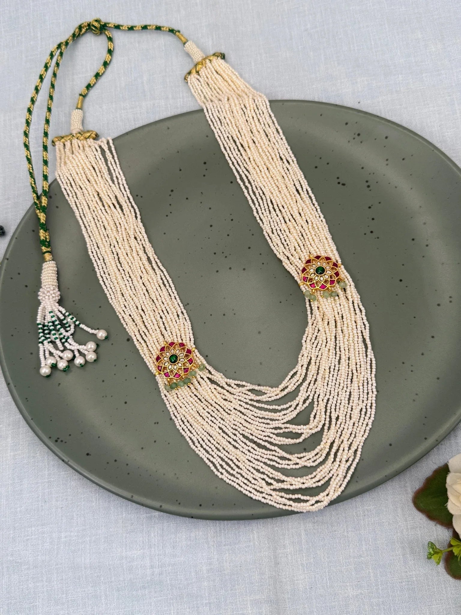 Luxurious Jadau Kundan Pearl Layer Royal Necklace Set 597 - Mahilas