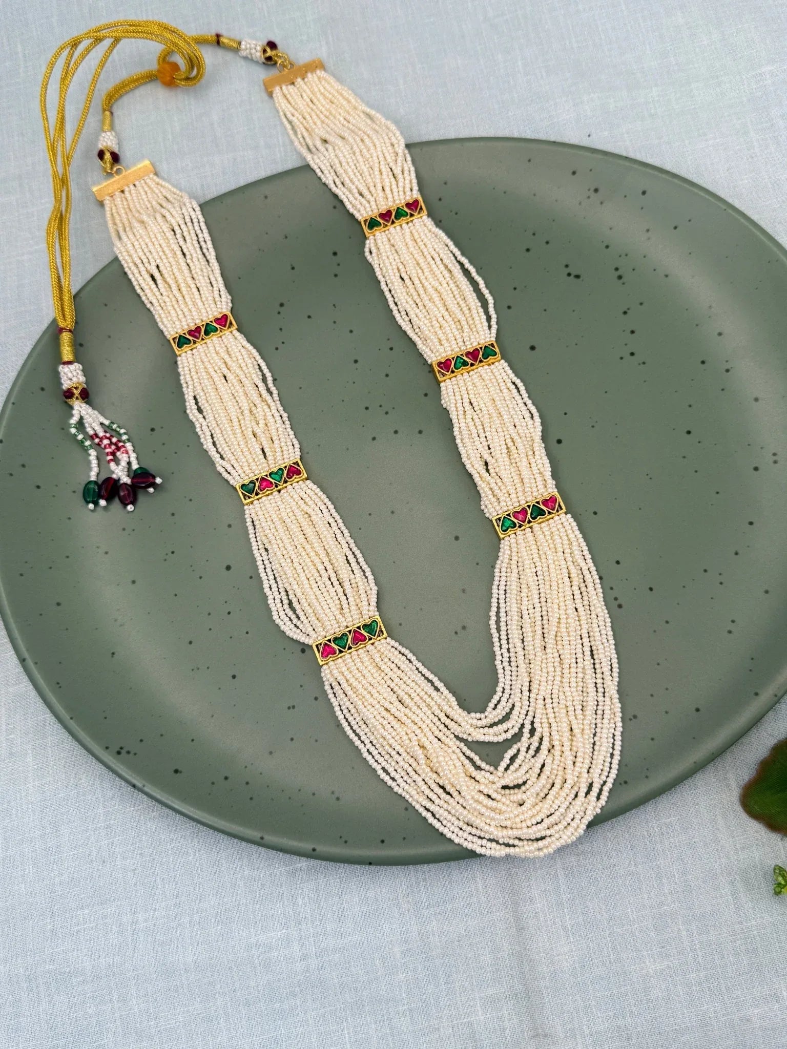 Luxurious Jadau Kundan Pearl Layer Royal Necklace Set 598 - Mahilas