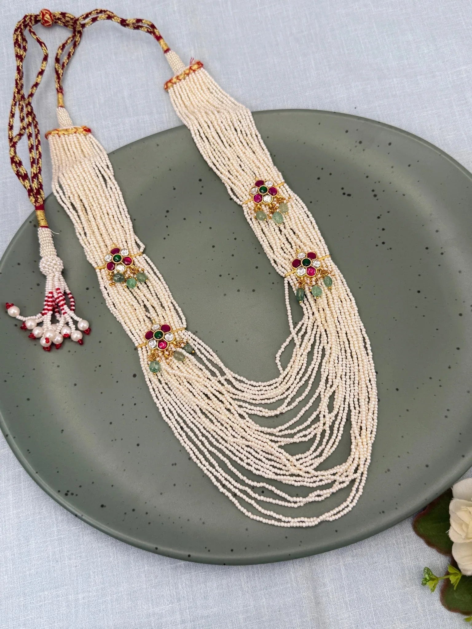 Luxurious Jadau Kundan Pearl Layer Royal Necklace Set 600 - Mahilas