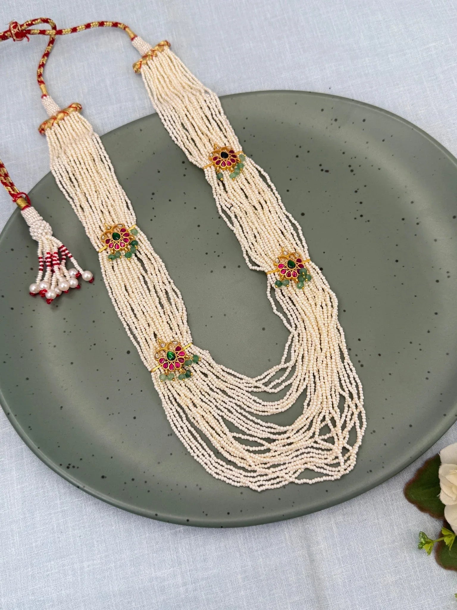 Luxurious Jadau Kundan Pearl Layer Royal Necklace Set 601 - Mahilas