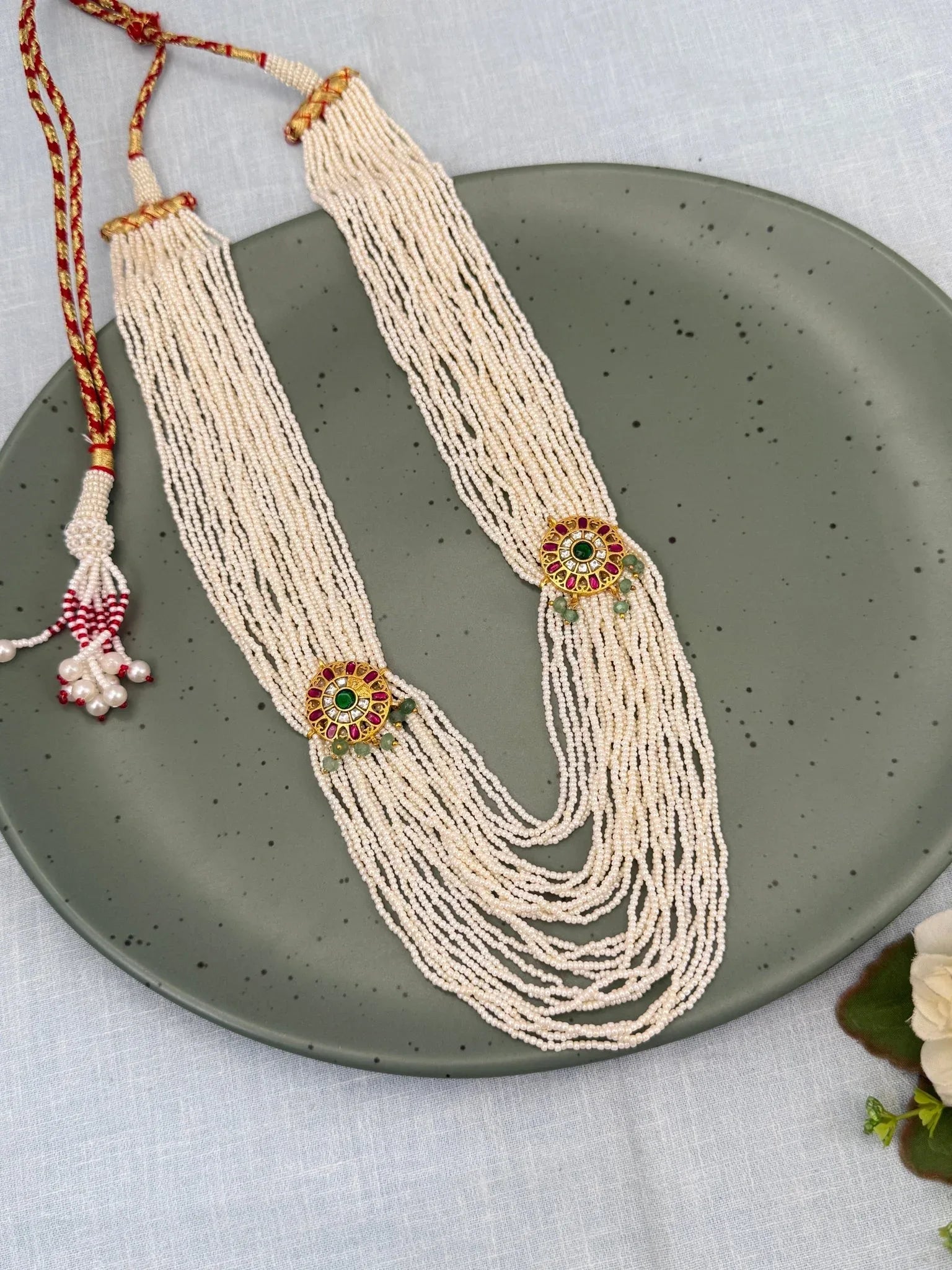 Luxurious Jadau Kundan Pearl Layer Royal Necklace Set 602 - Mahilas