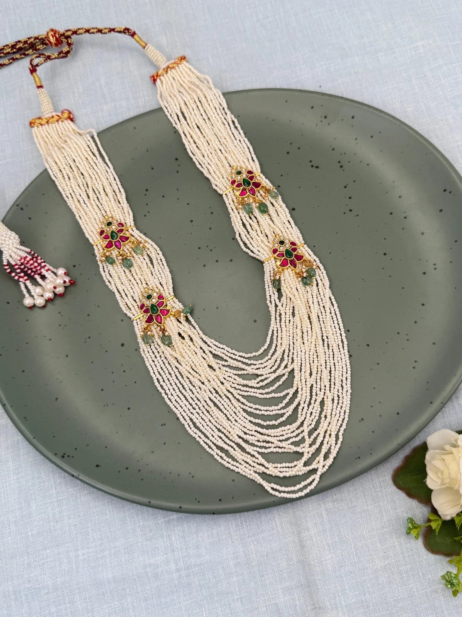Luxurious Jadau Kundan Pearl Layer Royal Necklace Set 603 - Mahilas