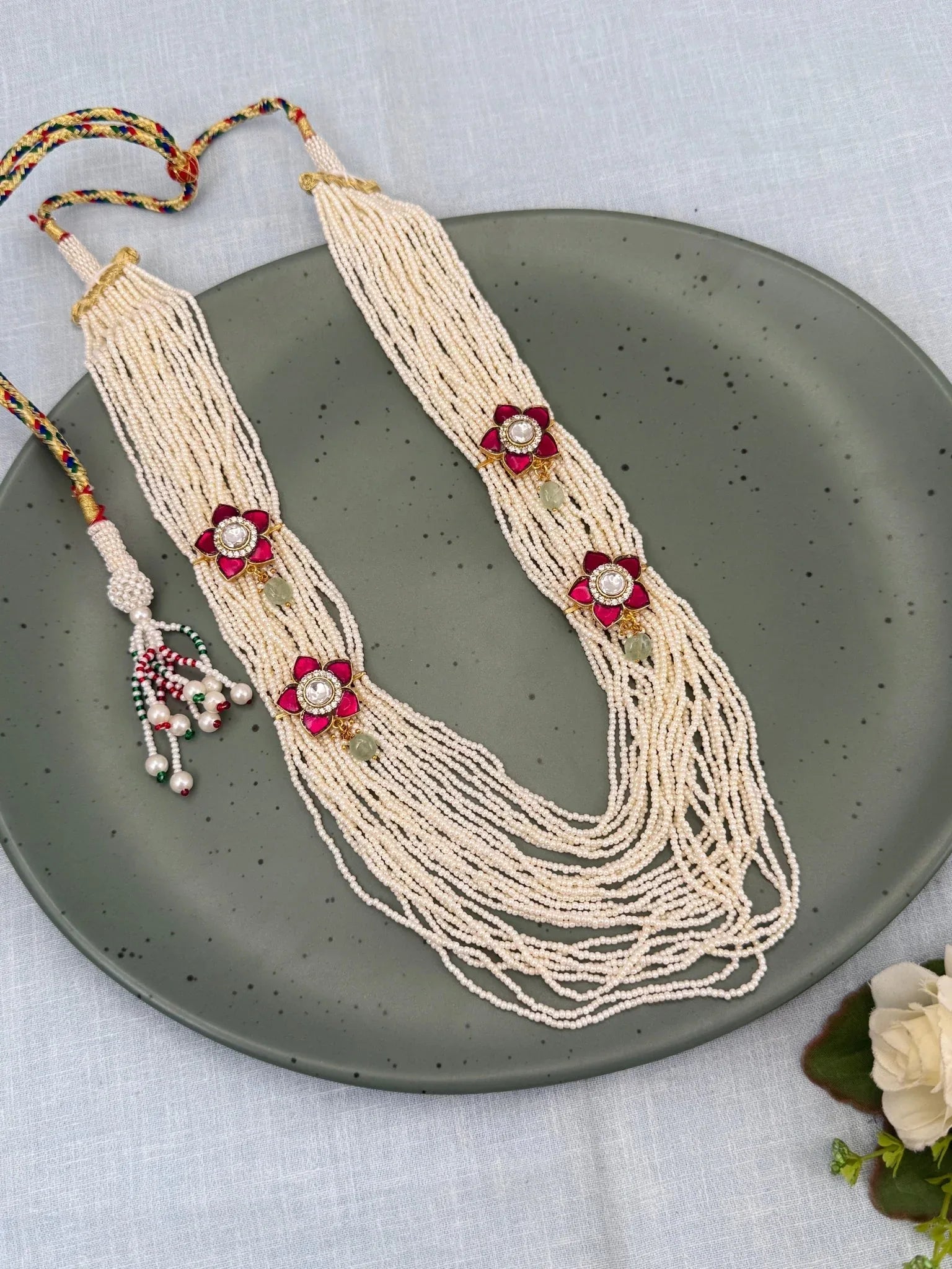 Luxurious Jadau Kundan Pearl Layer Royal Necklace Set 604 - Mahilas