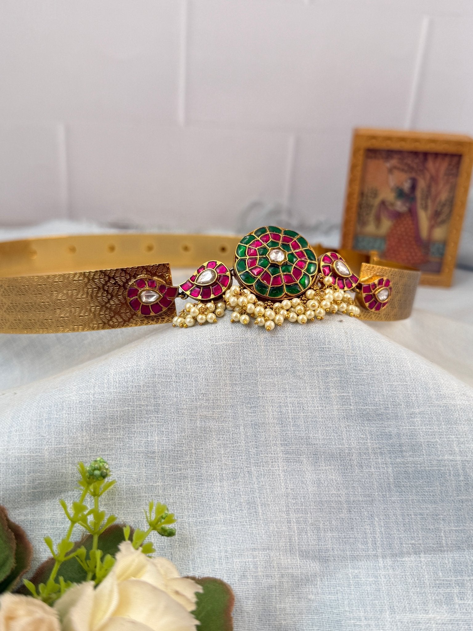 Luxurious Jadau Kundan Pendant Vaddanam Hip Belt 8016 - Mahilas
