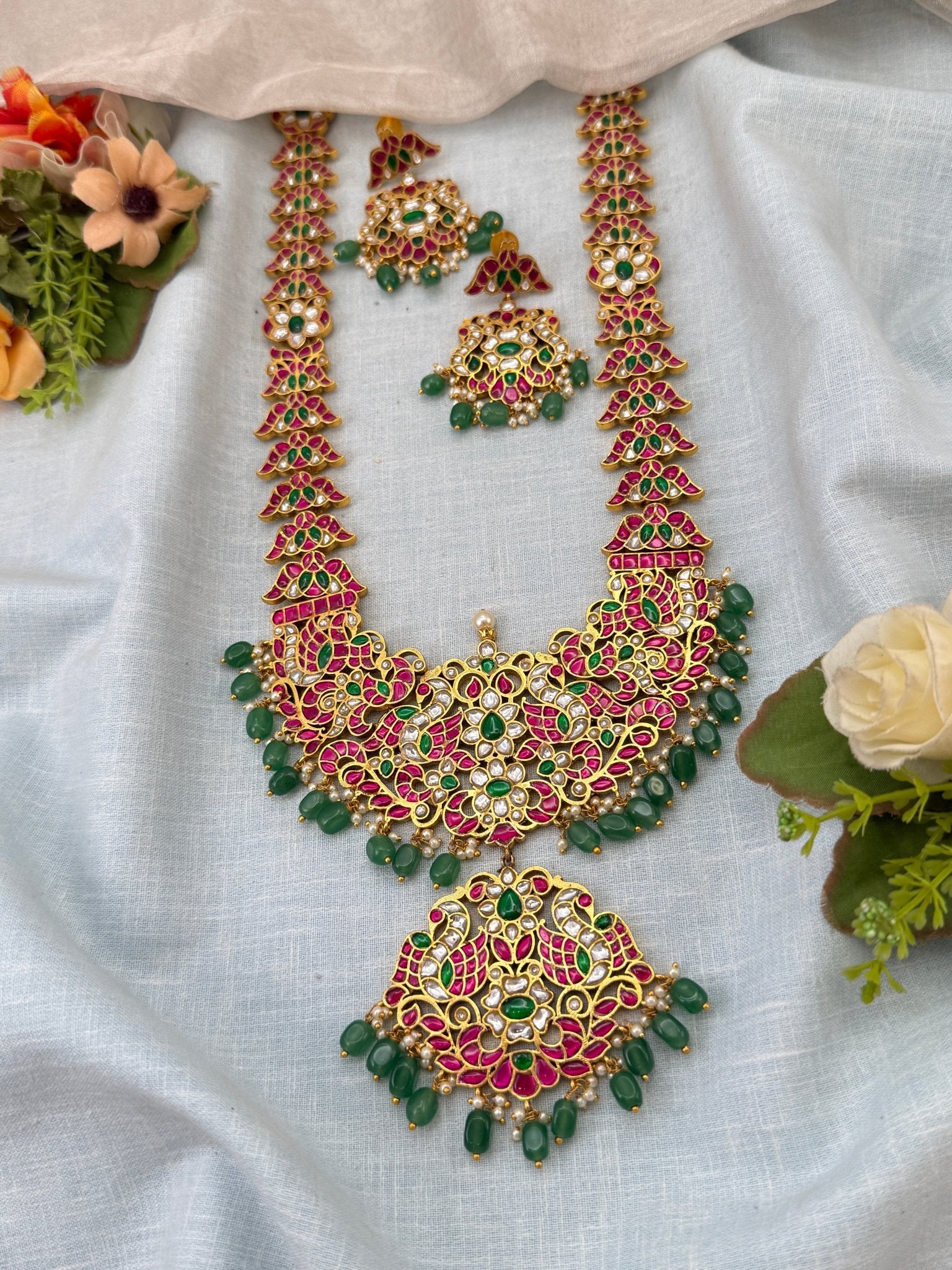 Luxurious Jadau Kundan Premium Long Necklace Set 657 - Mahilas