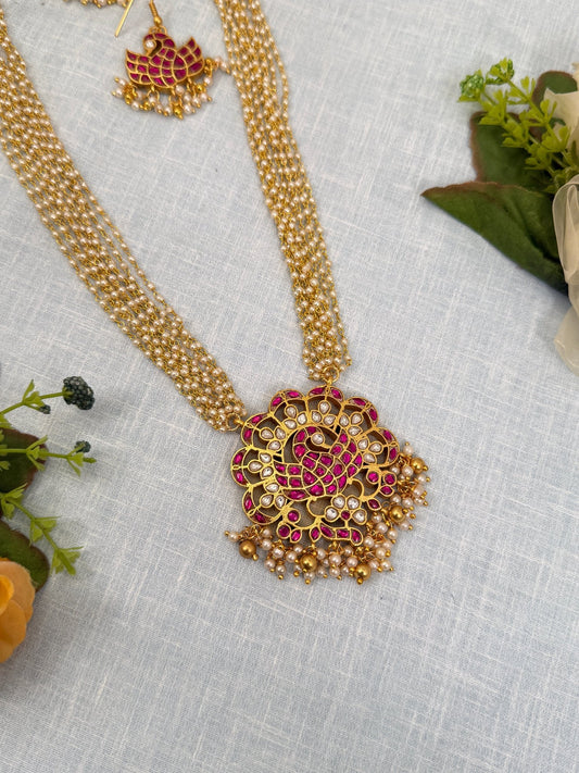 Luxurious Jadau Kundan Reversible Ganda Berunda Pendant 165 - 6 cm with Pearl Chain - Mahilas
