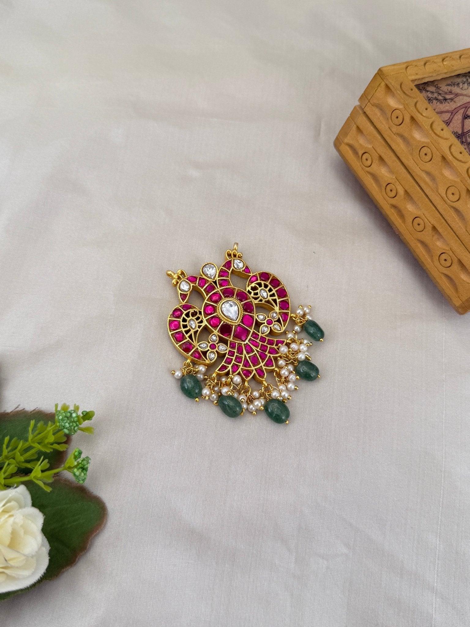 Luxurious Jadau Kundan Reversible Gandaberunda Pendant 157 - 5.5 cm - Mahilas