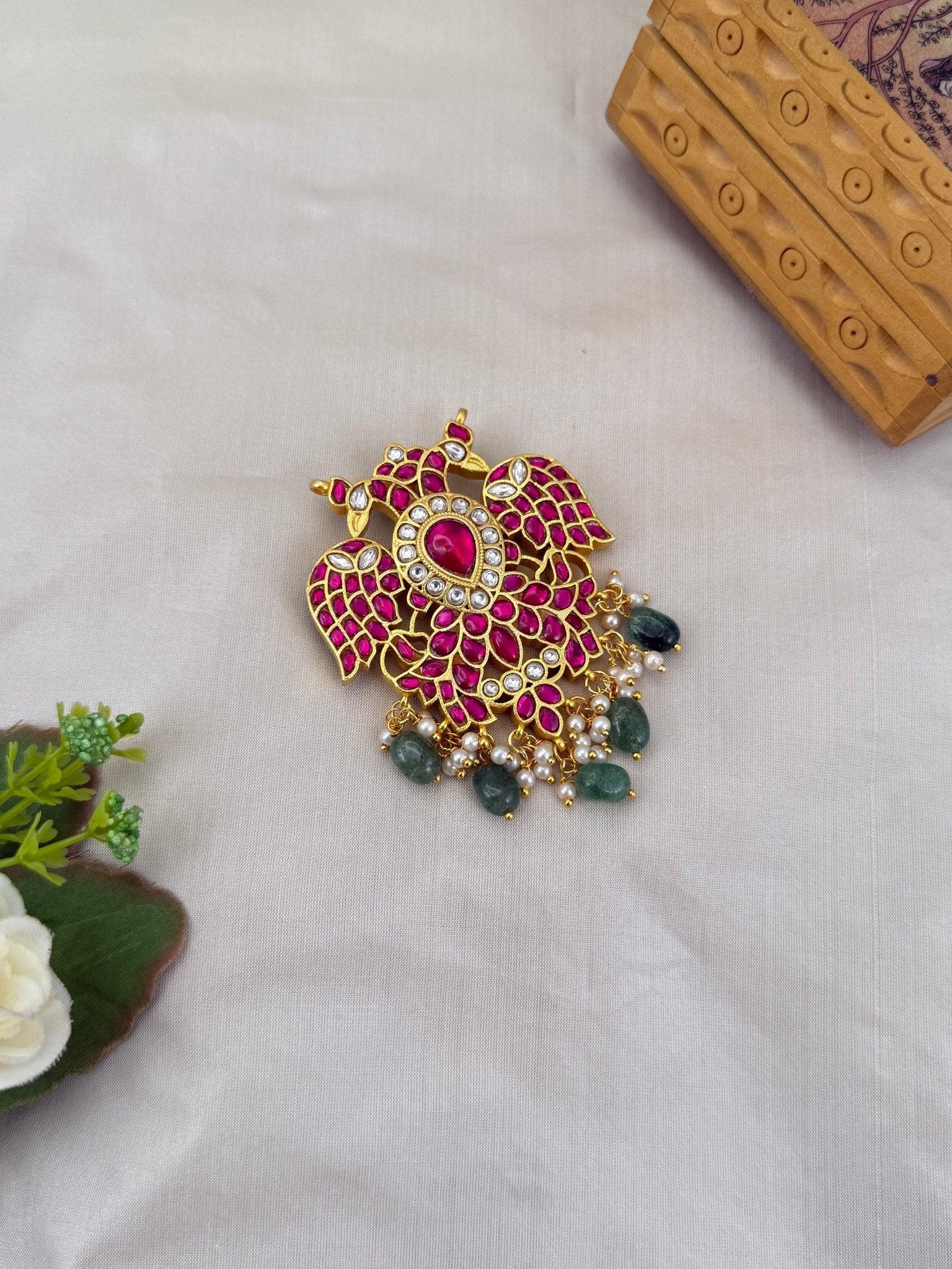 Luxurious Jadau Kundan Reversible Gandaberunda Pendant 160 - 6 cm - Mahilas