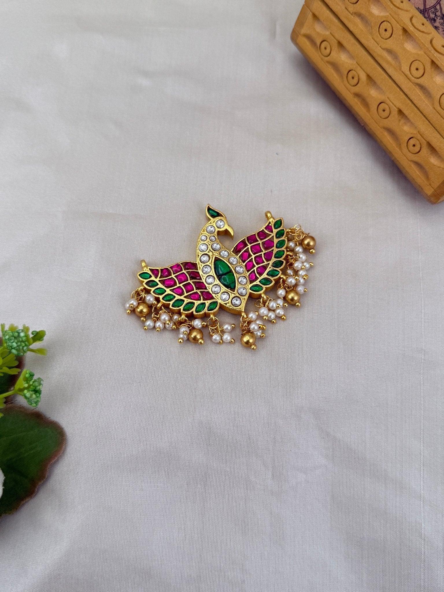 Luxurious Jadau Kundan Reversible Garuda Pendant 159 - 4.5 cm - Mahilas