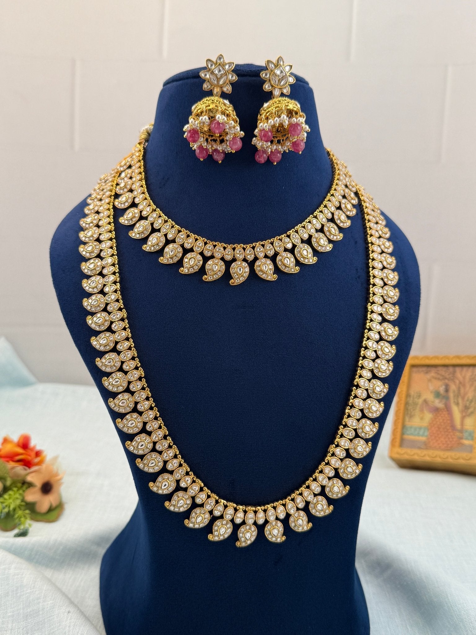 Luxurious Jadau Kundan Semi Bridal Necklace Set 497 - Mahilas