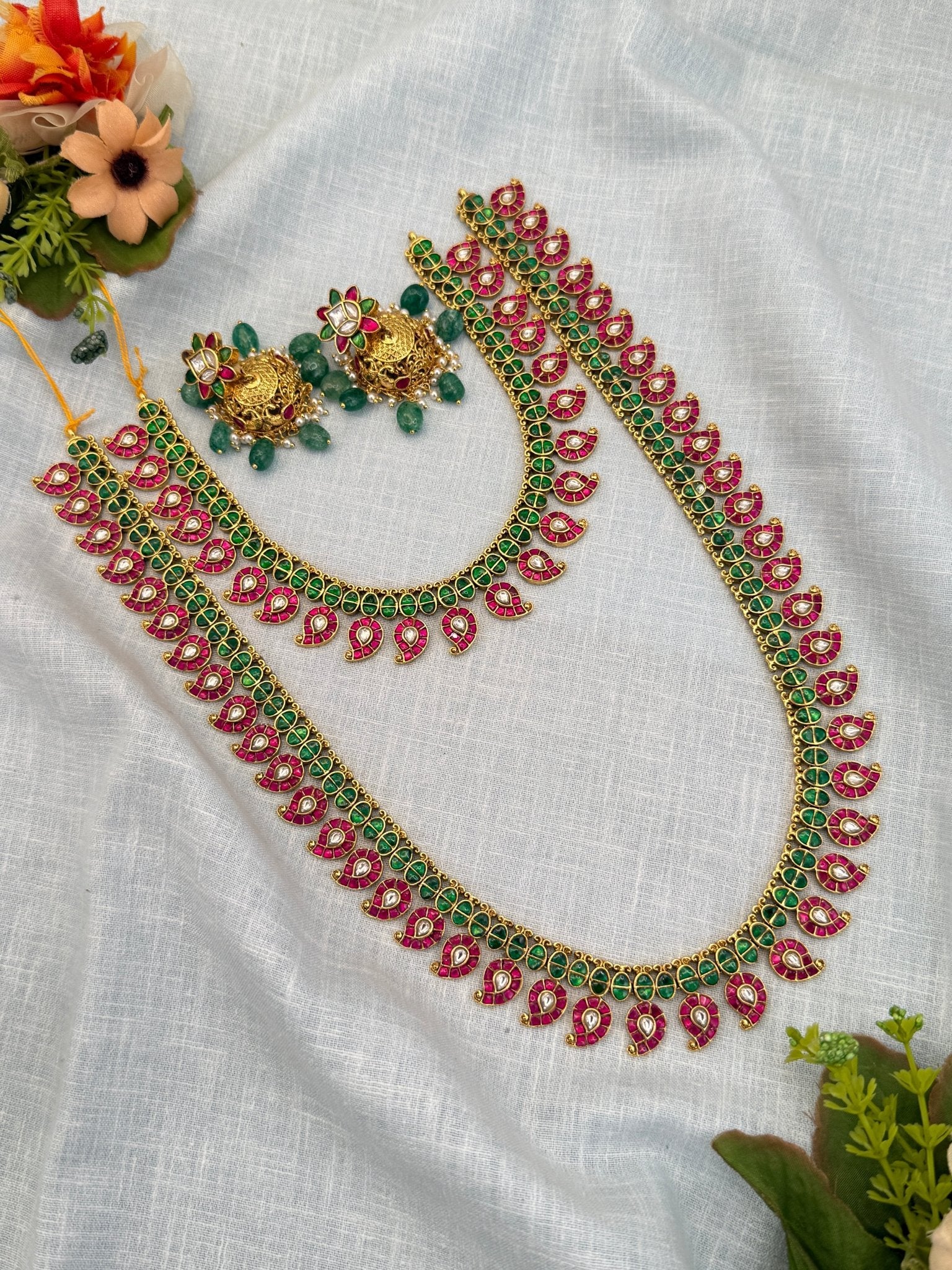 Luxurious Jadau Kundan Semi Bridal Necklace Set 498 - Mahilas