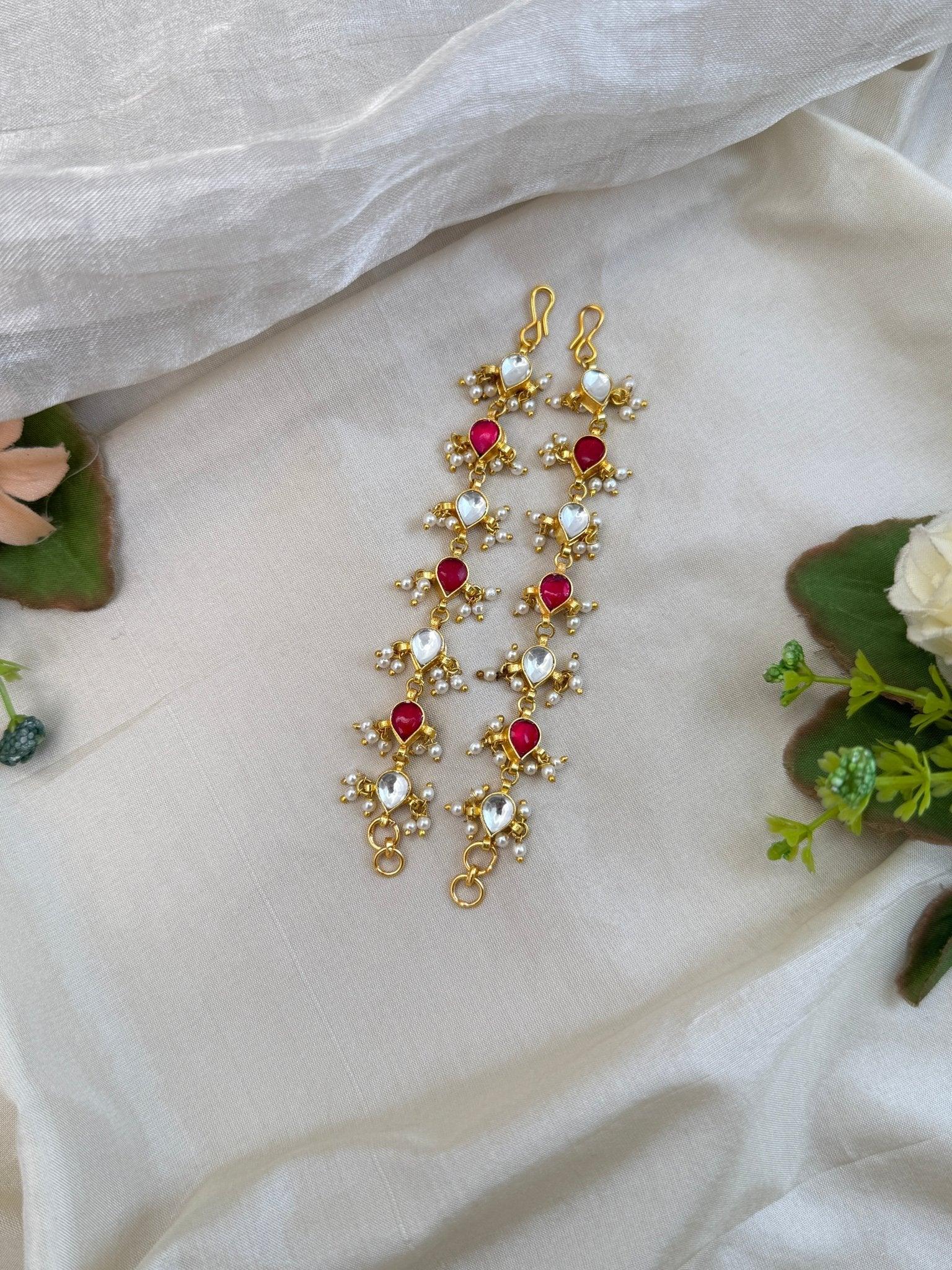 Luxurious Jadau Kundan Straight Maatal Earchain 289 - Mahilas