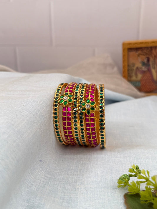 Luxurious Jadau & Traditional Stone Bangle Set - 5226 - Mahilas