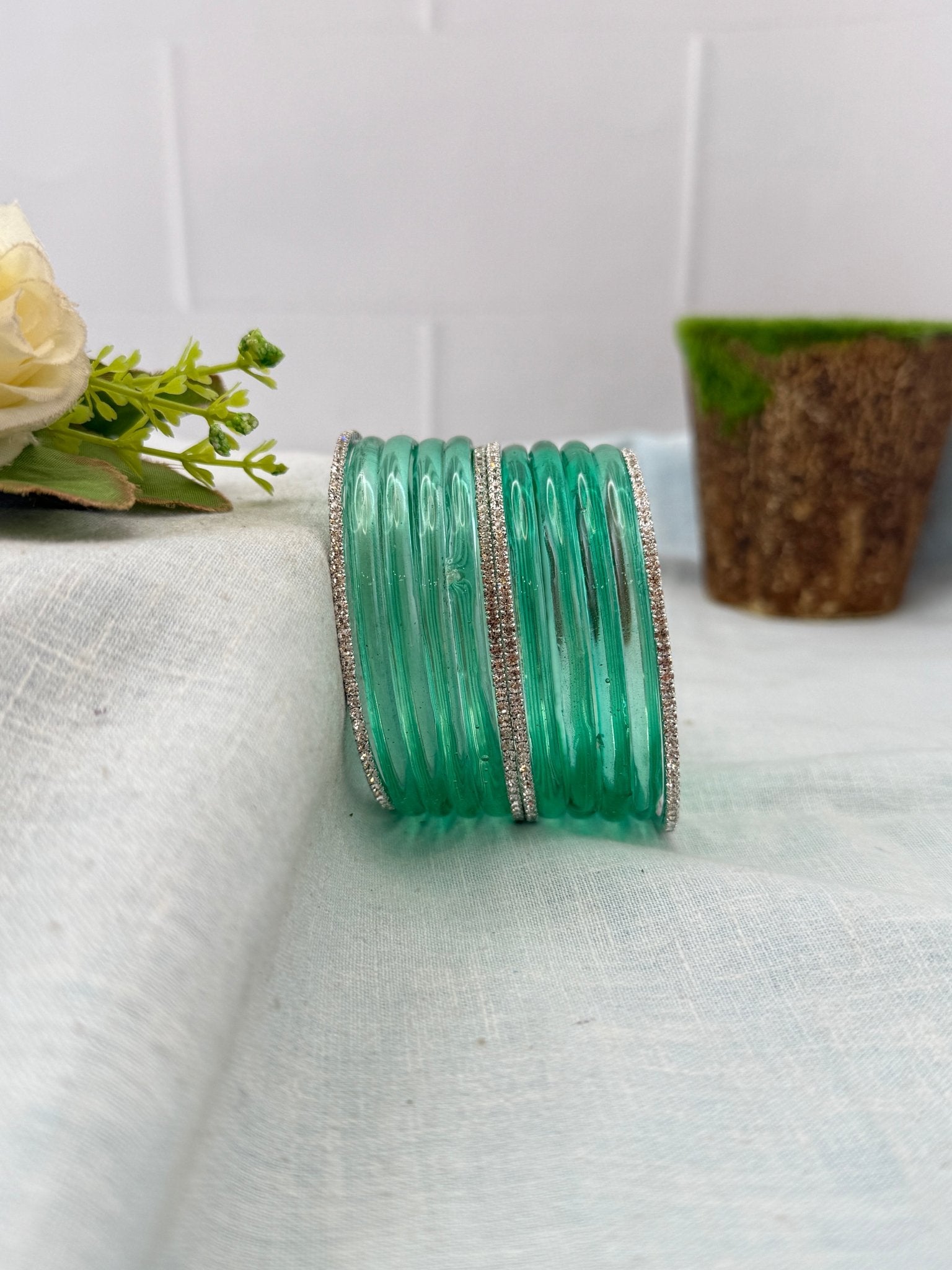 Luxurious Jelly Glass & Stone Bangles Matching Set 5320 - 16 Color Options - Mahilas