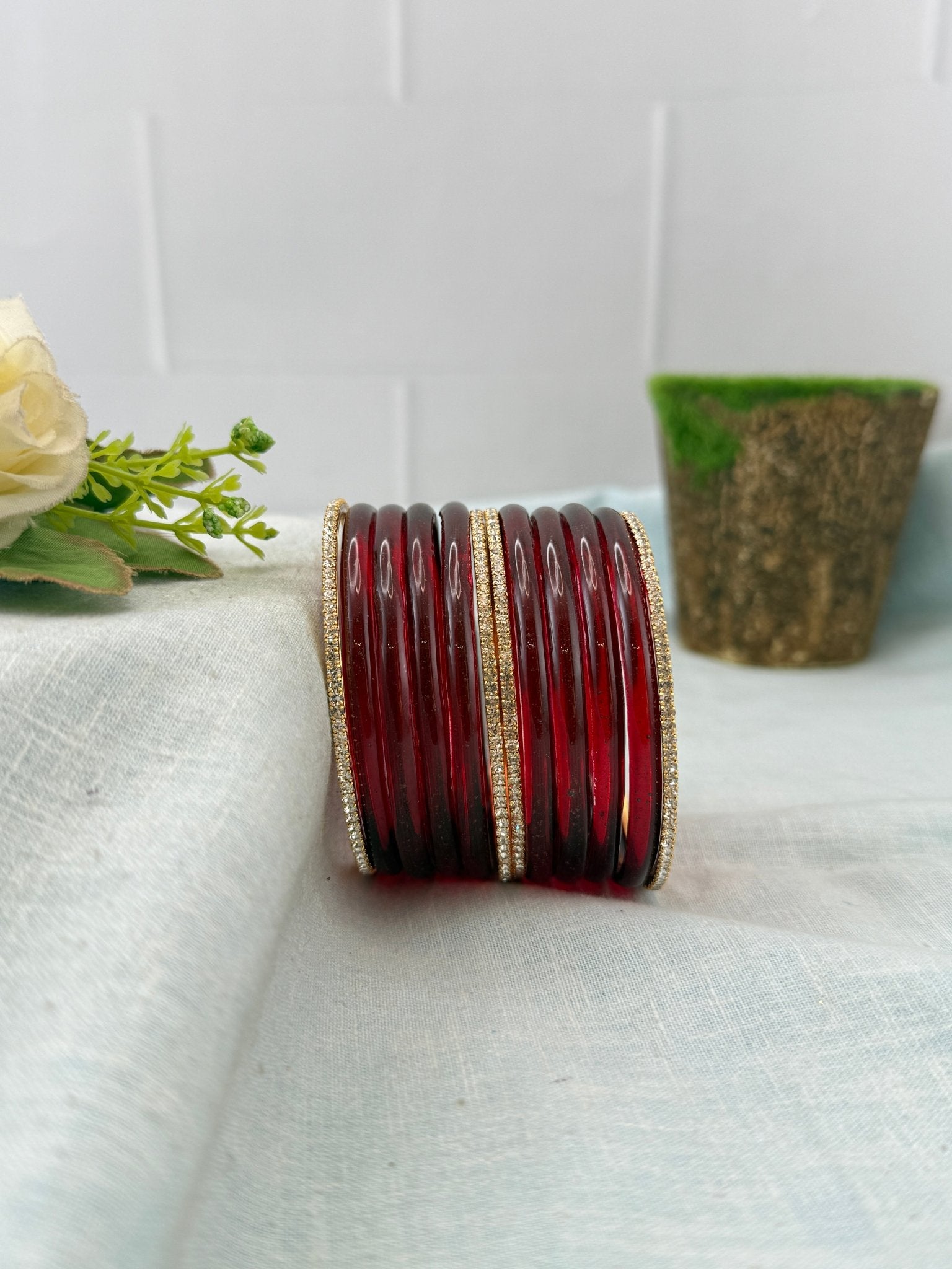 Luxurious Jelly Glass & Stone Bangles Matching Set 5320 - 16 Color Options - Mahilas