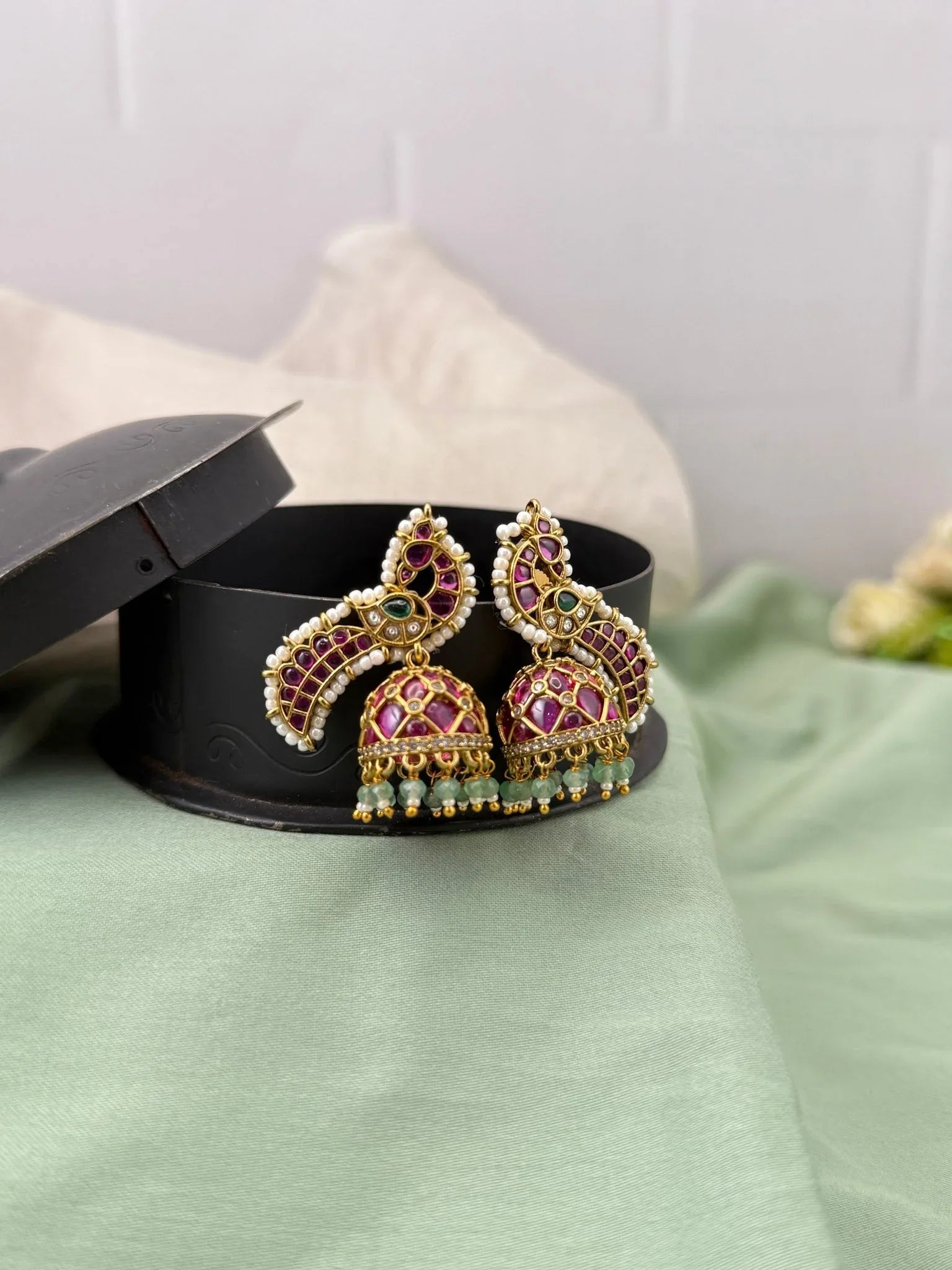 Luxurious Kemp Stone Peacock Jhumka Earring 0394 - Mahilas