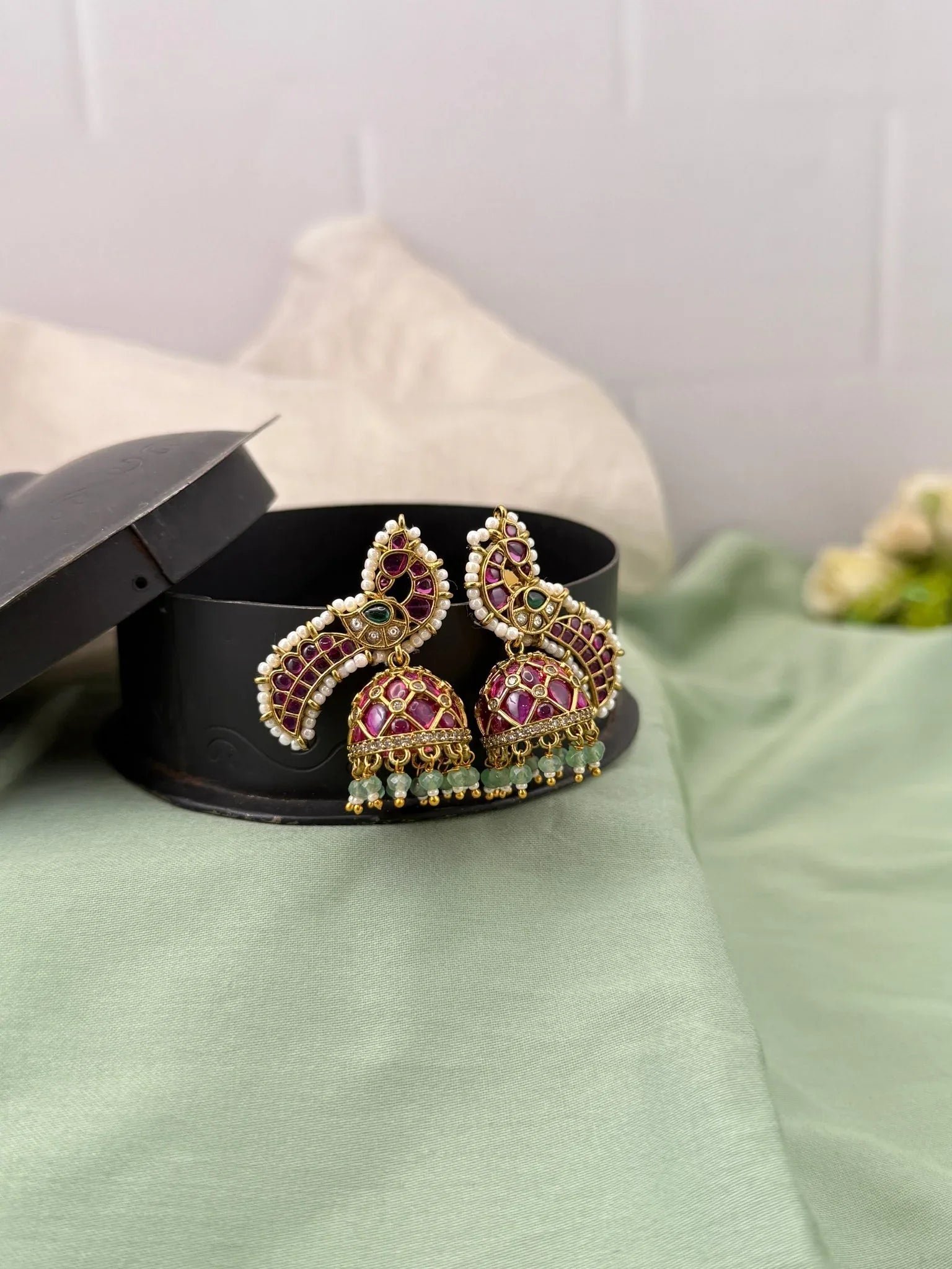 Luxurious Kemp Stone Peacock Jhumka Earring 0394 - Mahilas