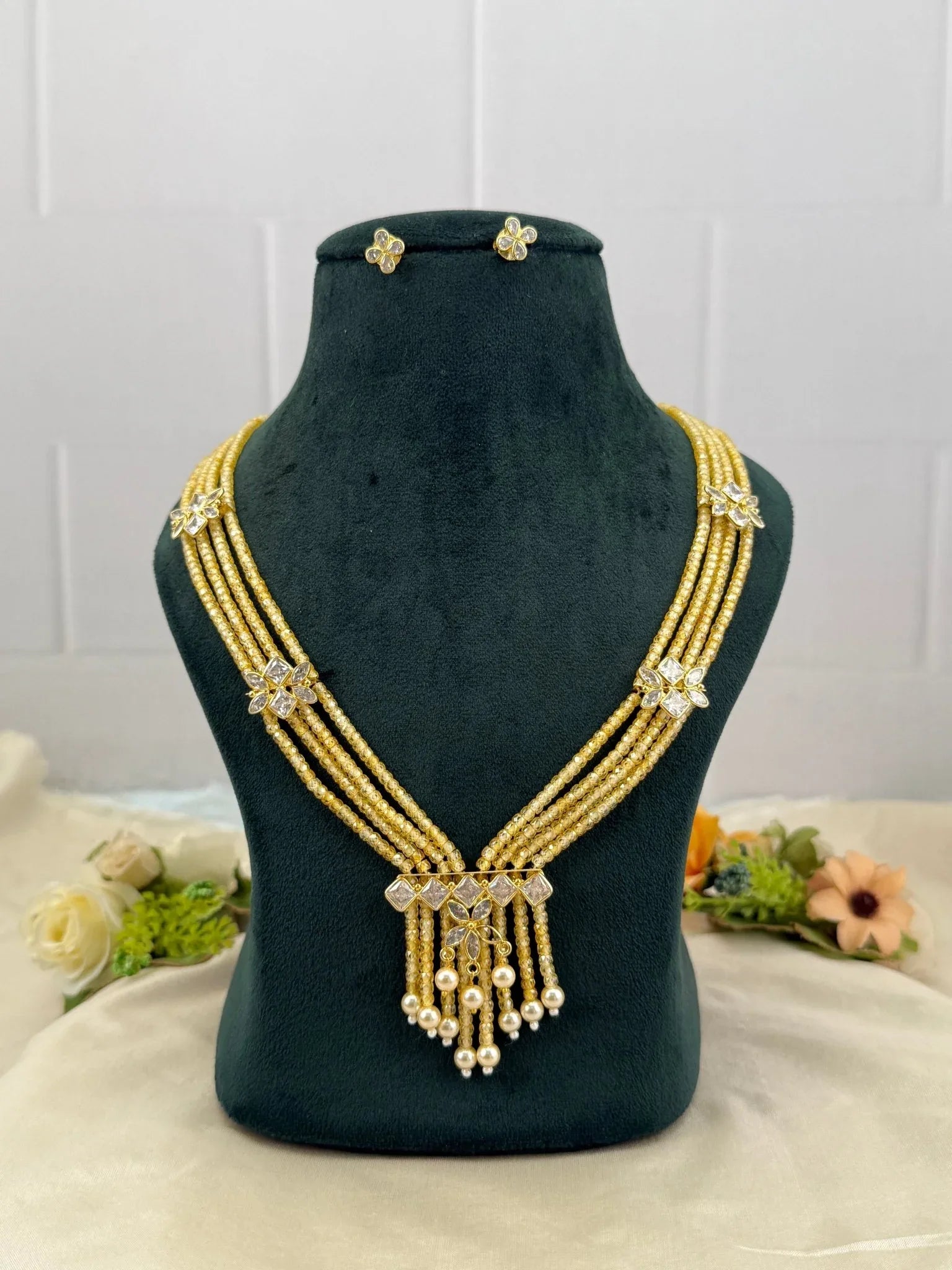 Luxurious Kundan Beads Layer Necklace Set 630 - Mahilas