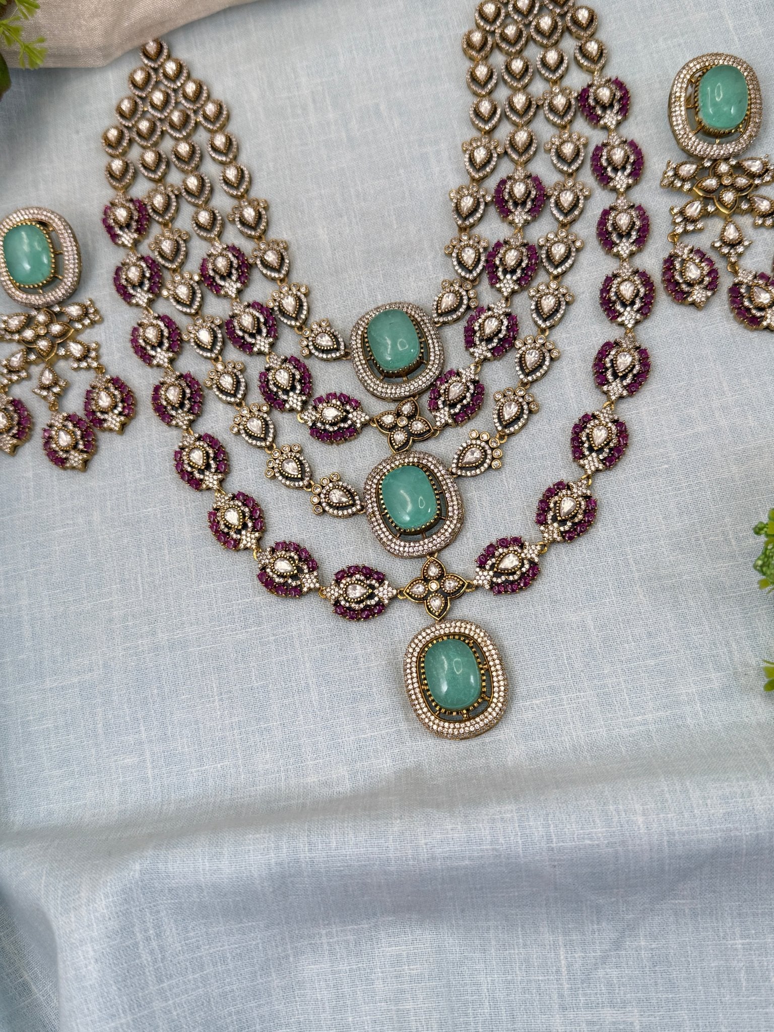 Luxurious Kundan Victorian Mid Long Layer Necklace Set 706 - Mahilas