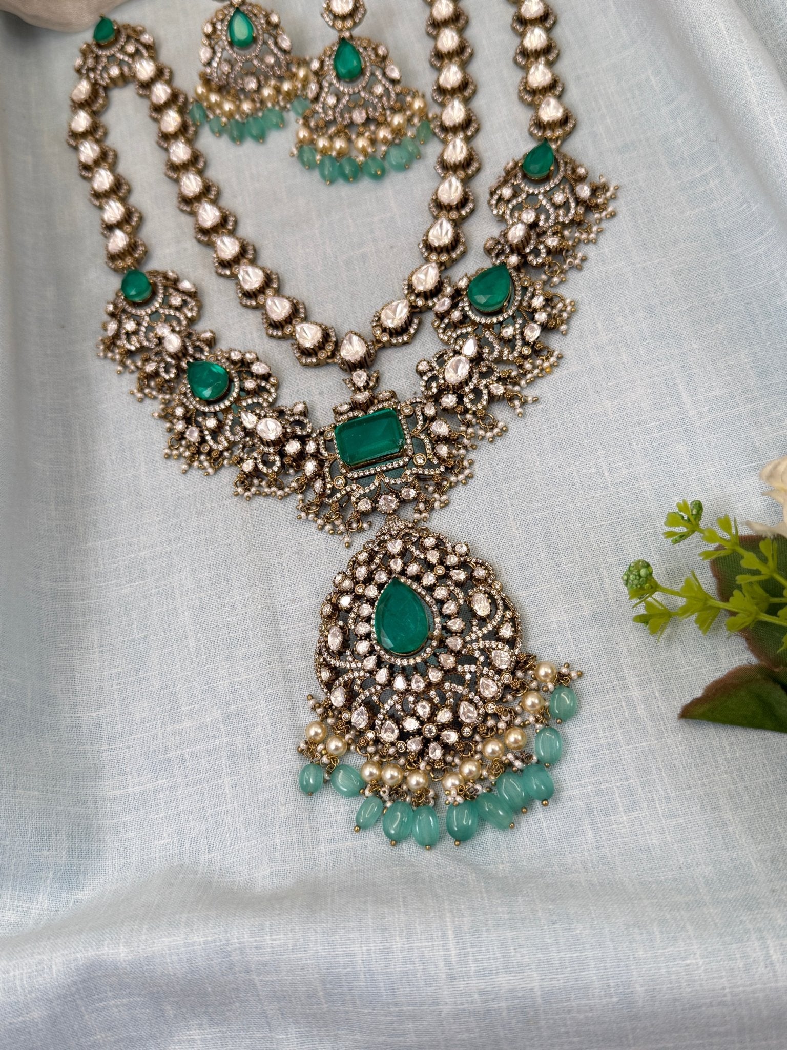 Luxurious Kundan Victorian Mid Long Layer Necklace Set 708 - Mahilas