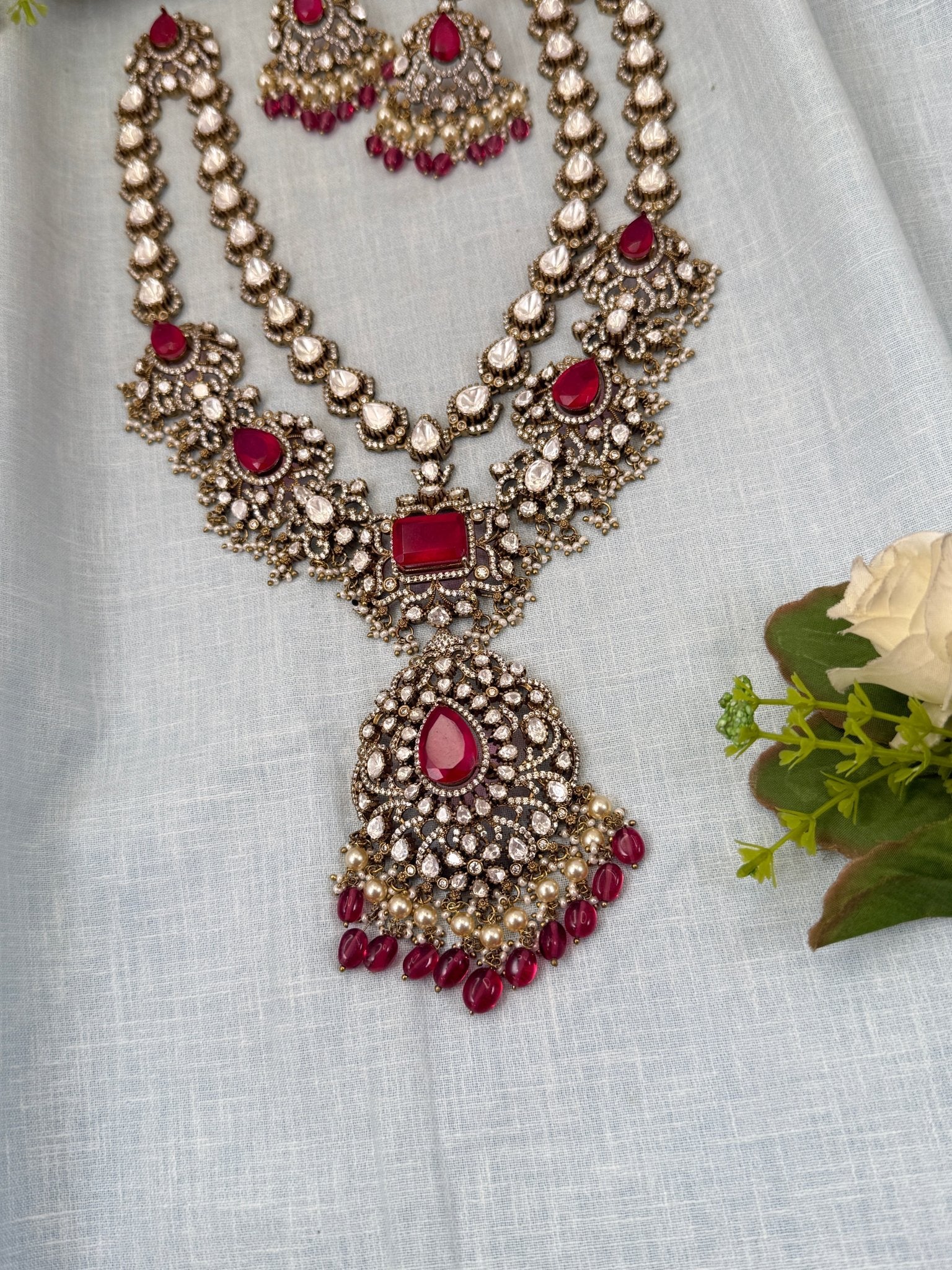 Luxurious Kundan Victorian Mid Long Necklace Set 705 - Mahilas