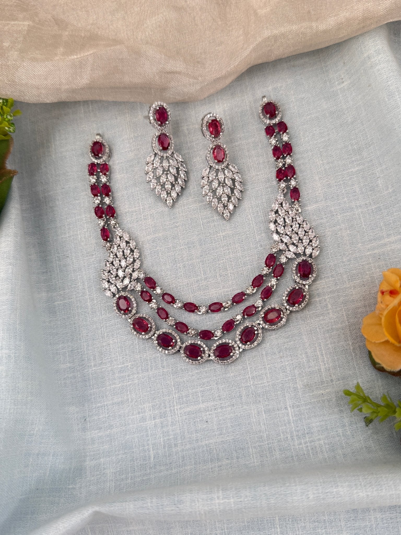 Luxurious Layer Stone Short Necklace Set 606 - Mahilas