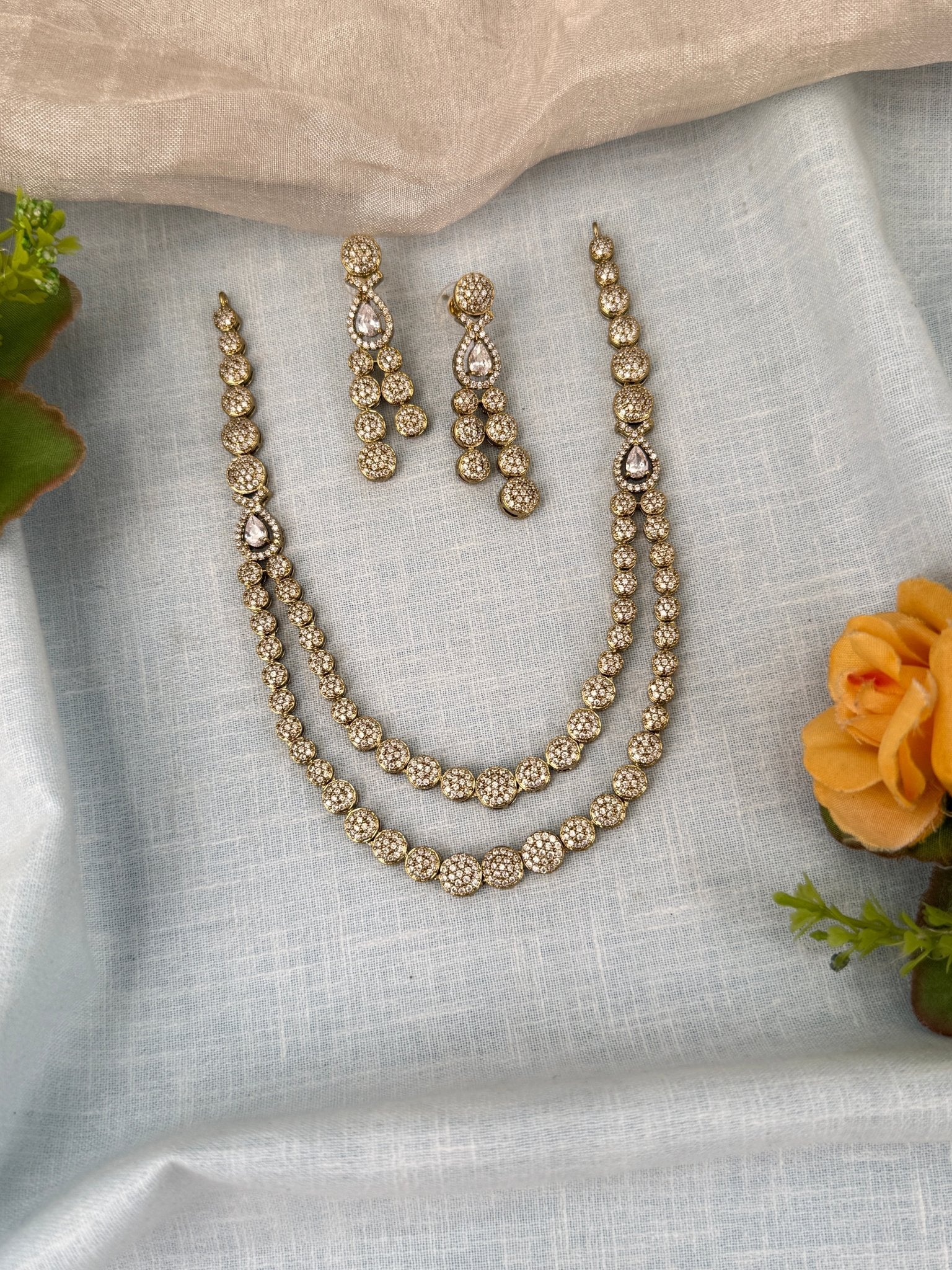 Luxurious Layer Victorian Stone Short Necklace Set 626 - Mahilas