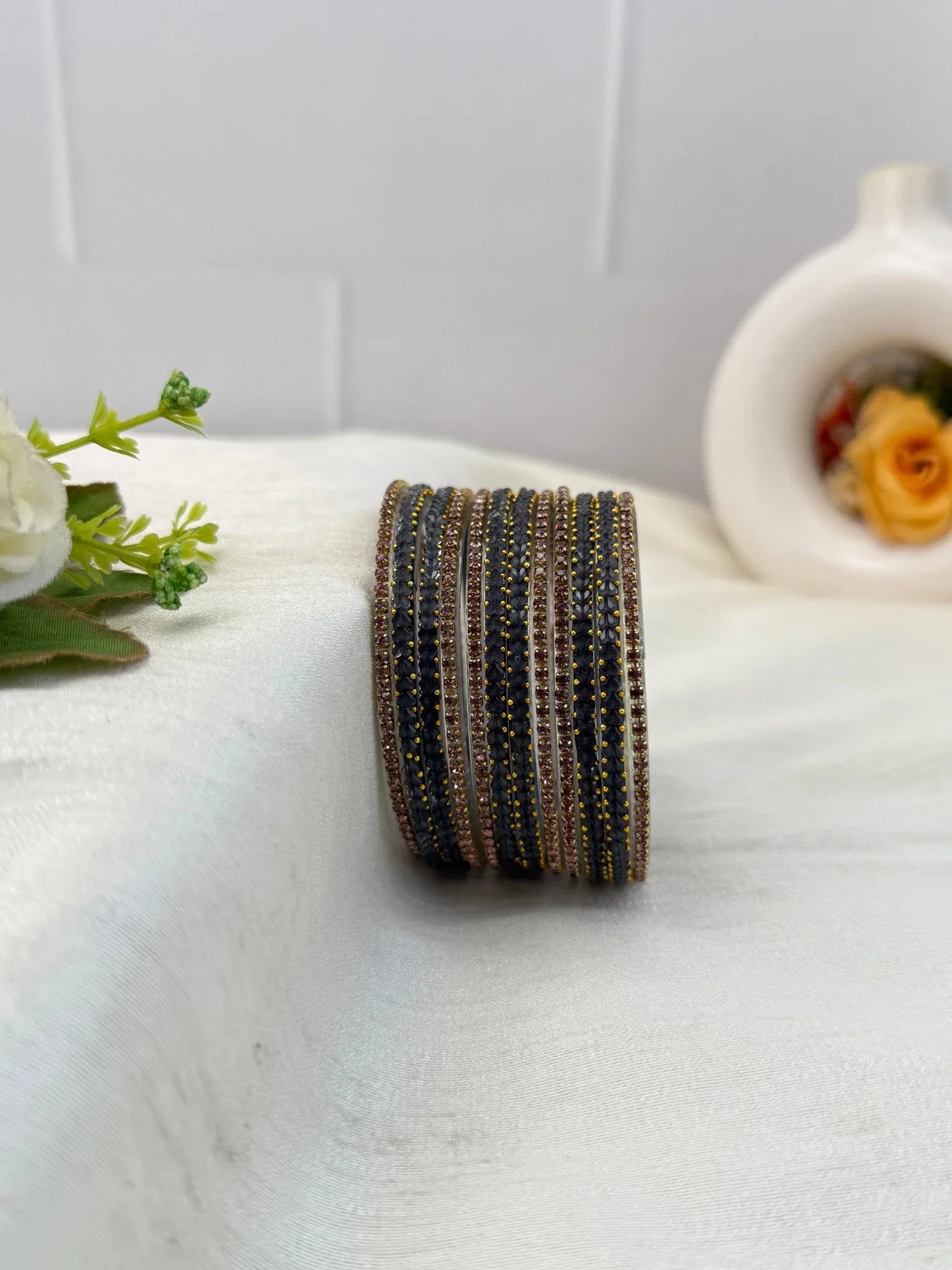 Luxurious Matching Glass Bangle Set Brick Design 20 Colors - 5245 - Mahilas