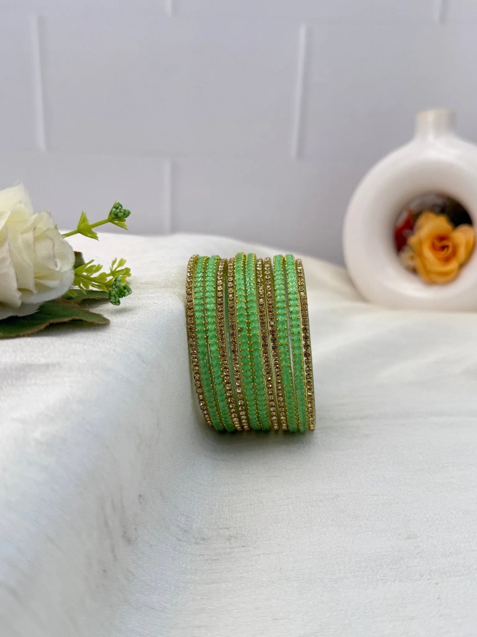 Luxurious Matching Glass Bangle Set Brick Design 20 Colors - 5245 - Mahilas