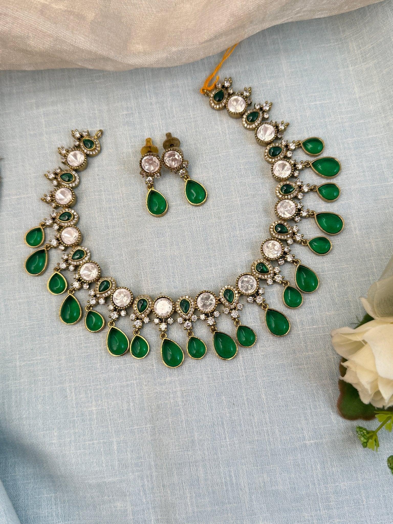 Luxurious Mozzonite Stone Short Necklace Set 691 - Mahilas