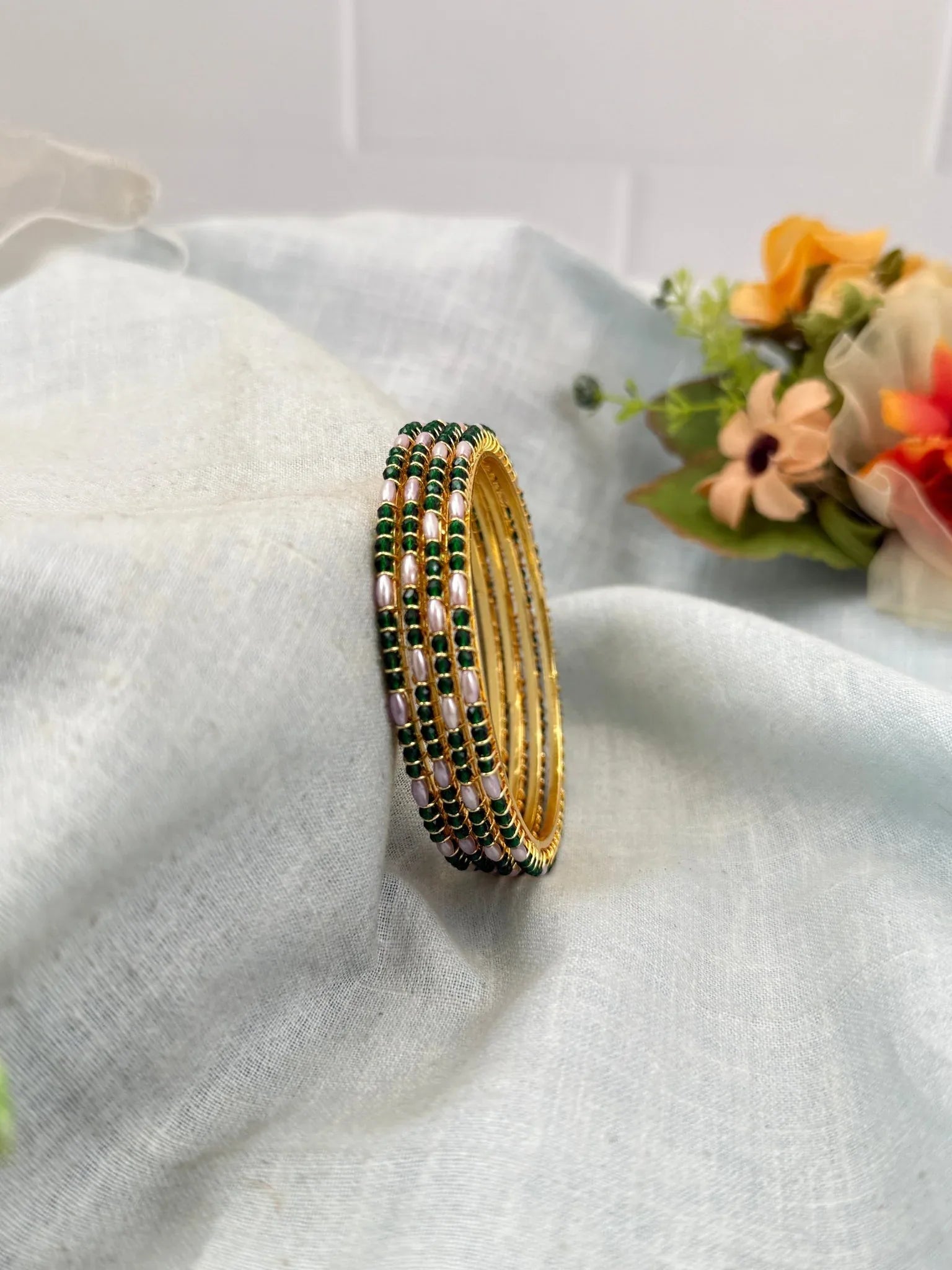 Luxurious Pearl Crystal Bangles 7069 - Mahilas