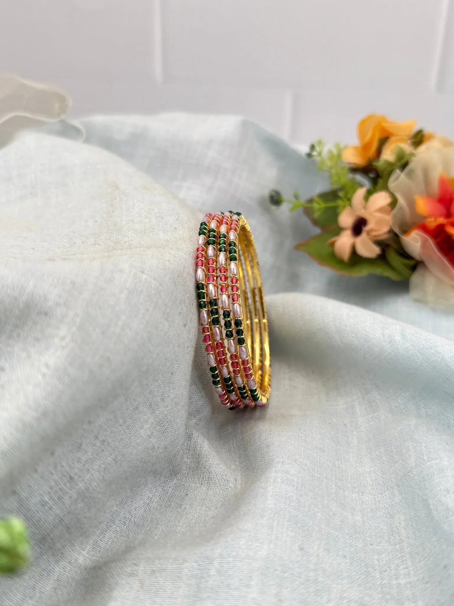 Luxurious Pearl Crystal Bangles 7070 - Mahilas