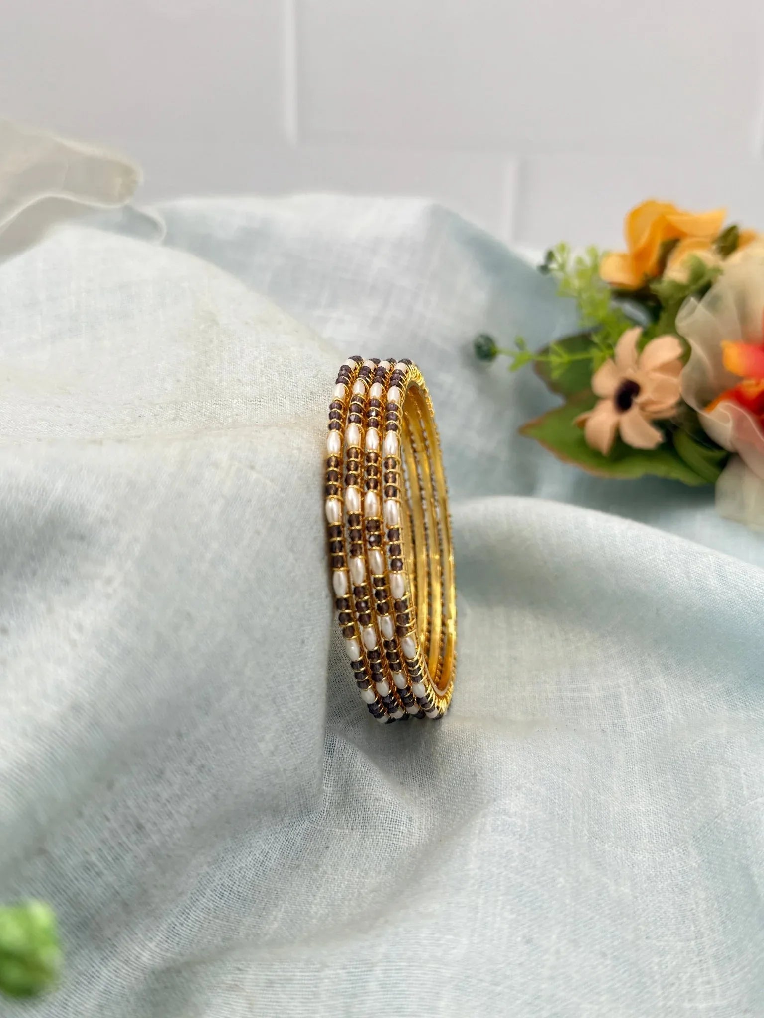 Luxurious Pearl Crystal Bangles 7071 - Mahilas
