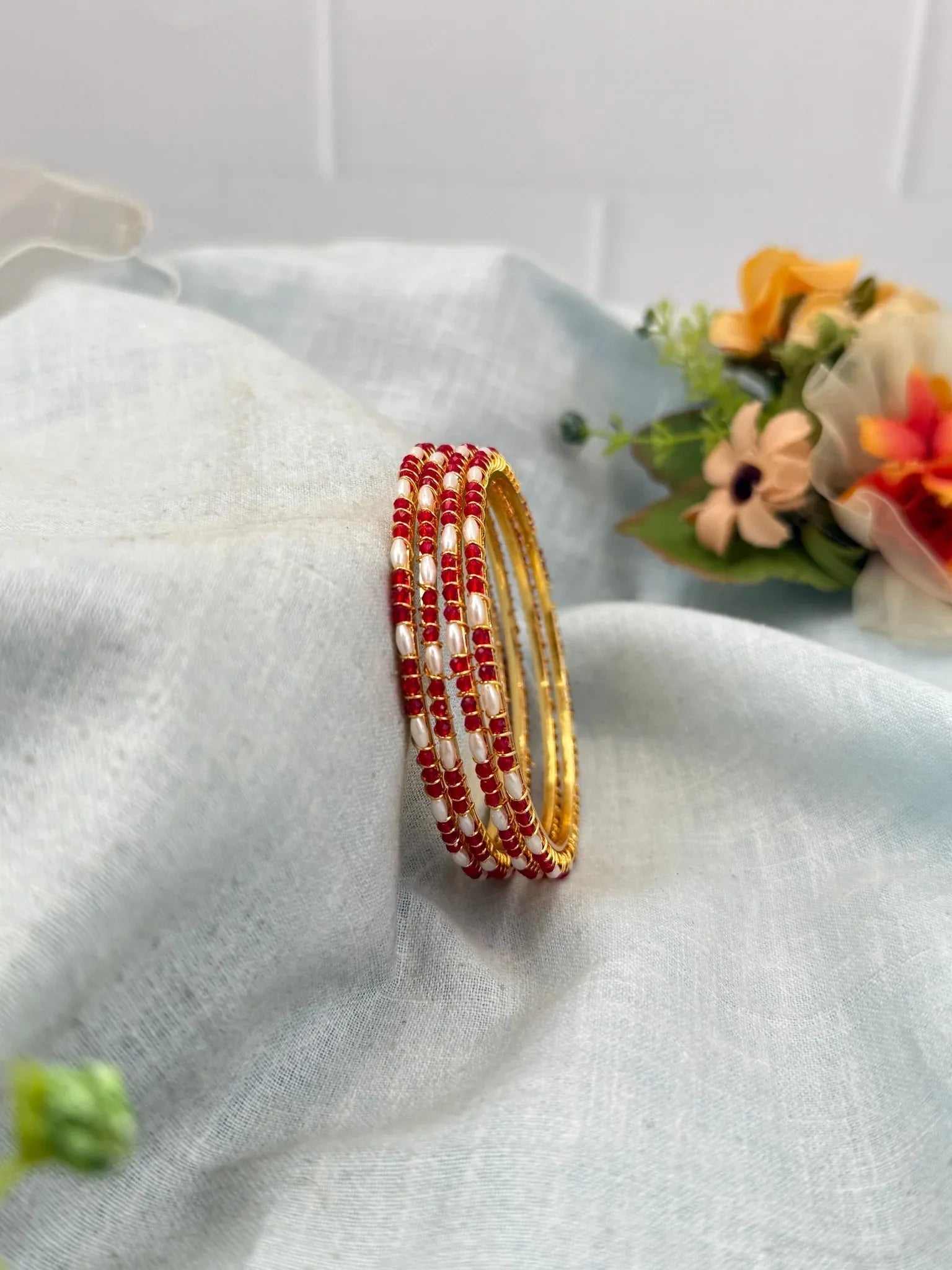 Luxurious Pearl Crystal Bangles 7072 - Mahilas