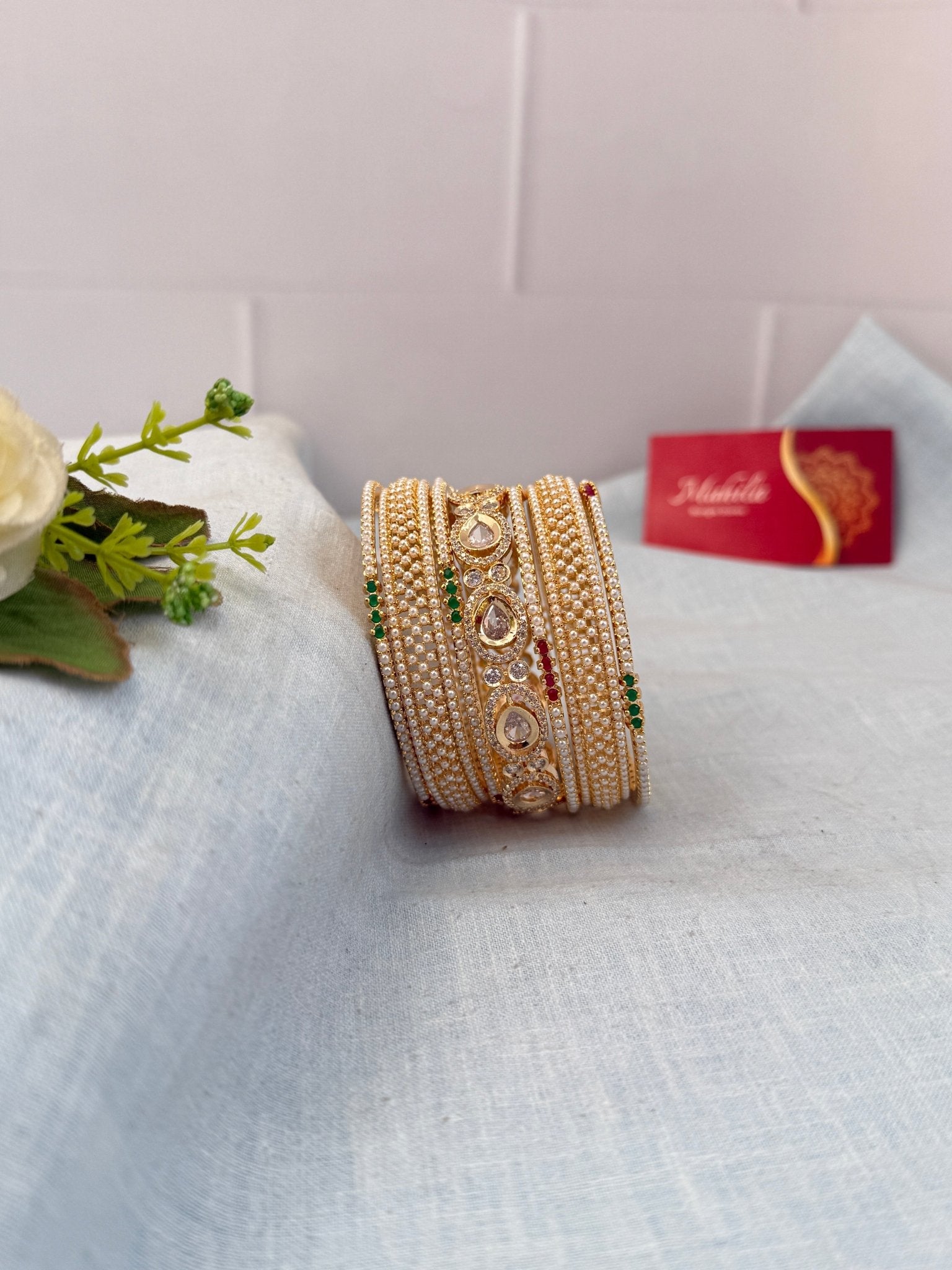 Luxurious Pearl & Kundan Bangle Set 5240 - Mahilas